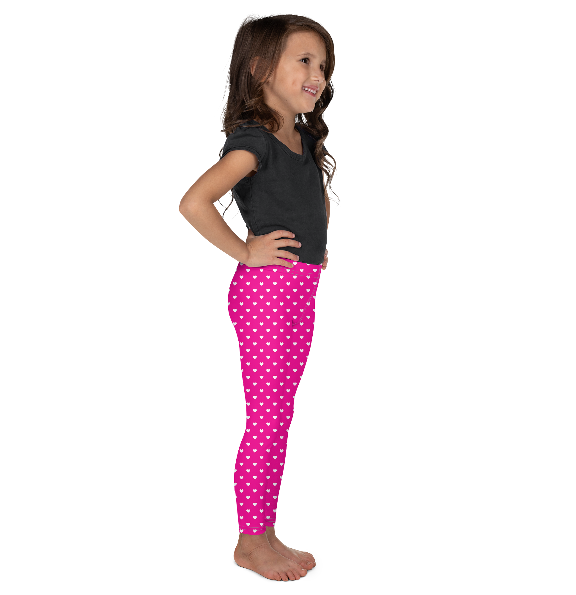 White Mini Hearts Pink Kid's Leggings - Gearbunch
