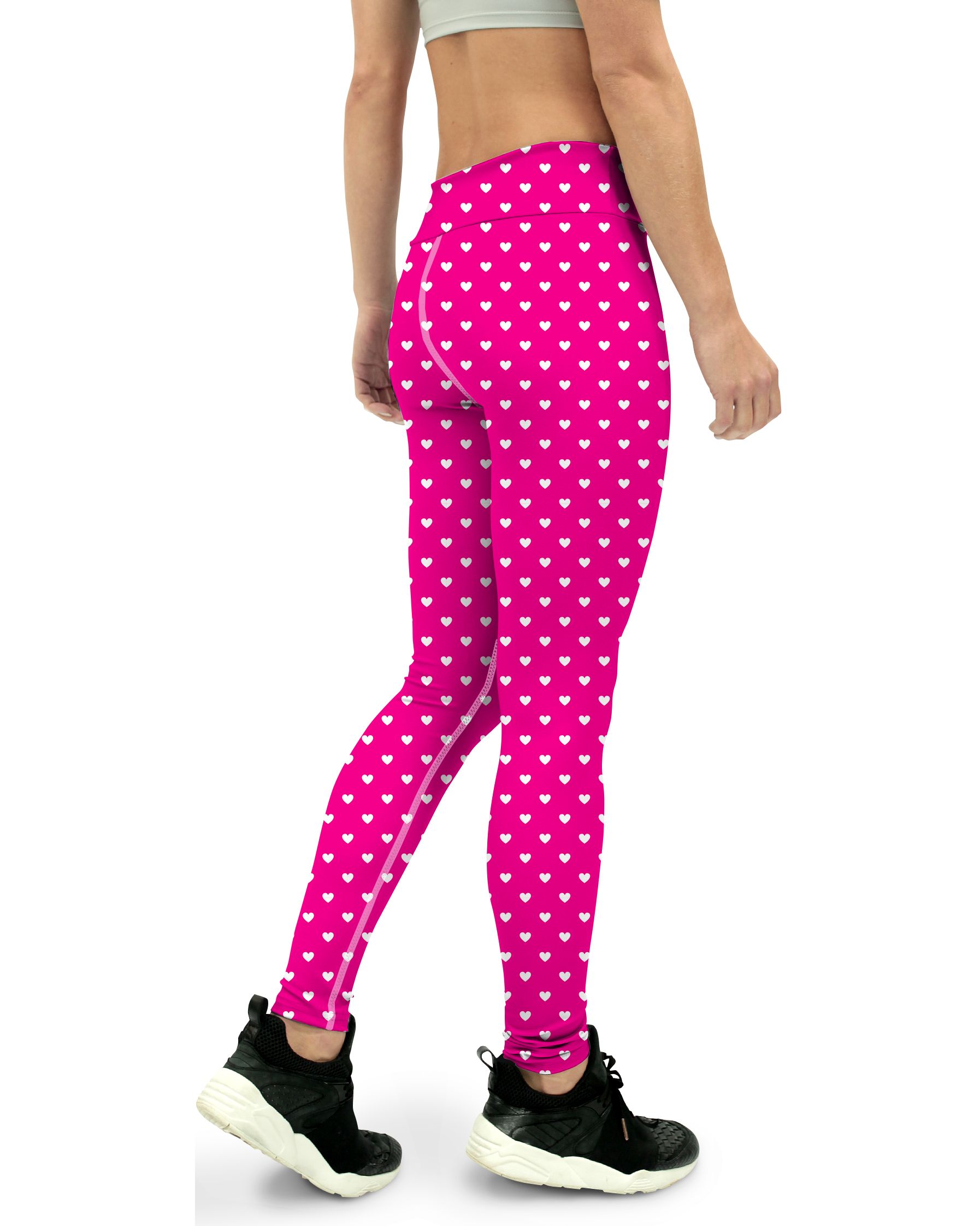 White Mini Hearts Pink Yoga Pants - Gearbunch