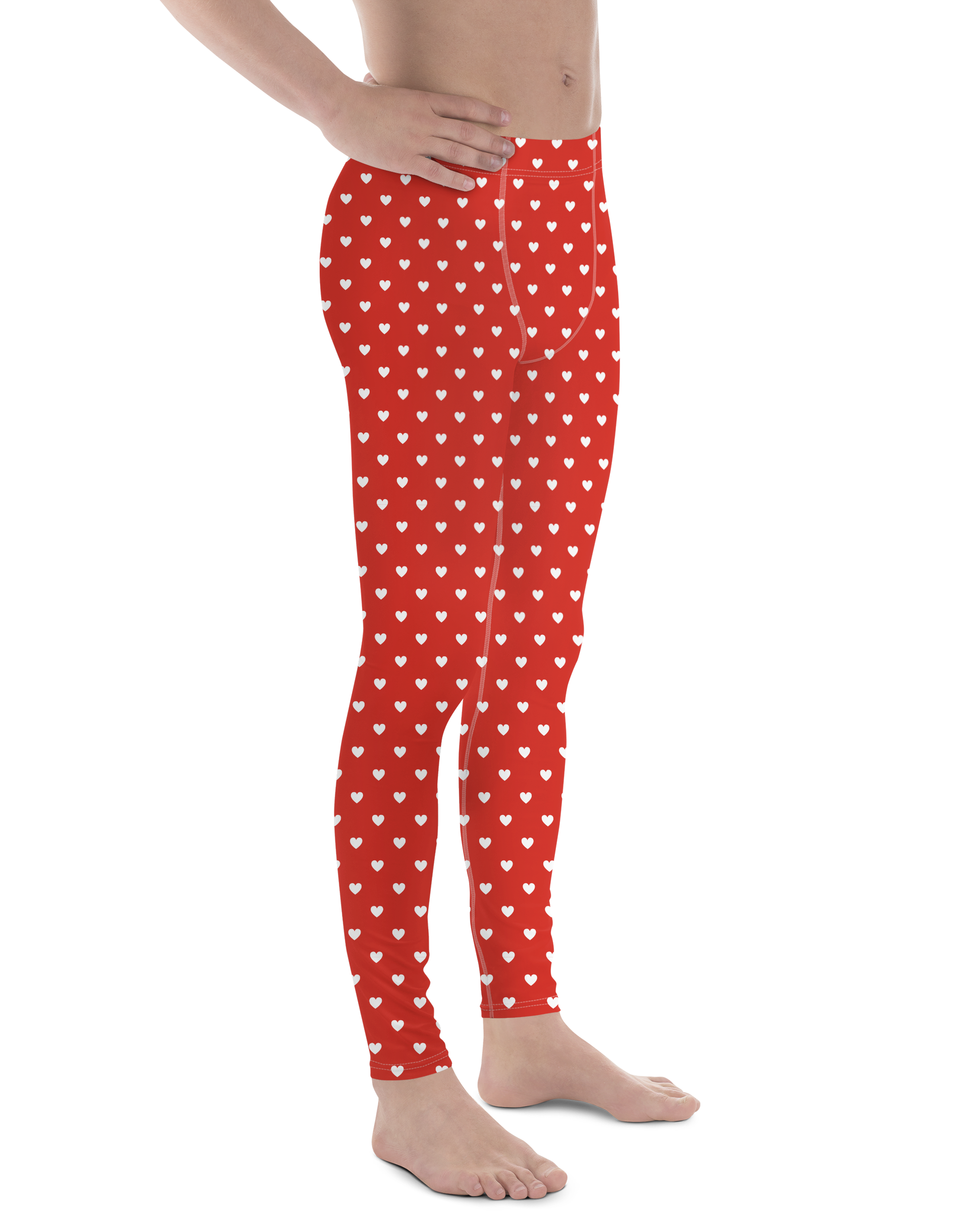 White Mini Hearts Red Meggings - Men's Leggings - Gearbunch
