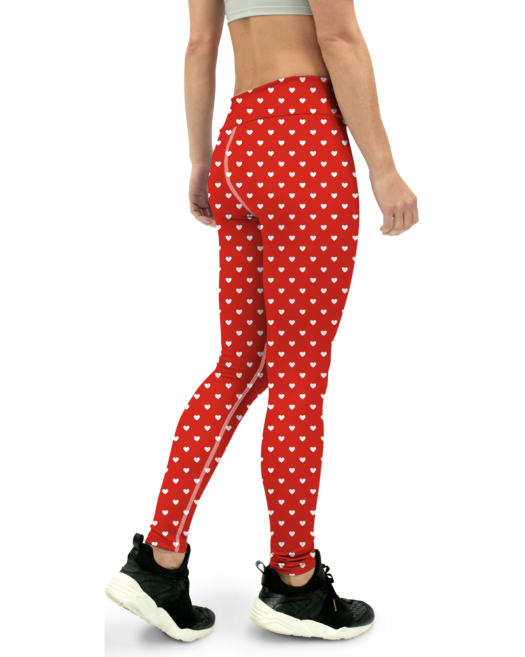 White Mini Hearts Red Yoga Pants - Gearbunch