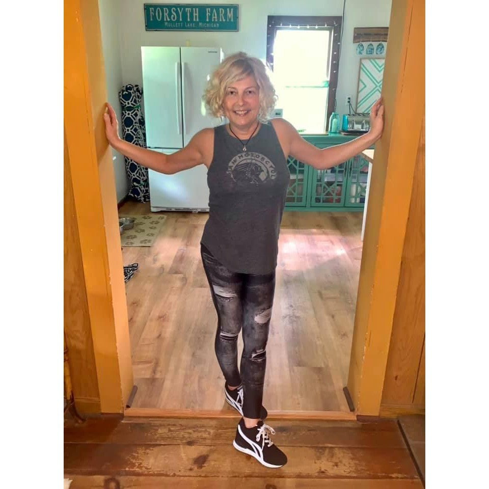 Womens Workout Yoga Realistic Black Distressed Denim Jeans Leggings | Gearbunch.com