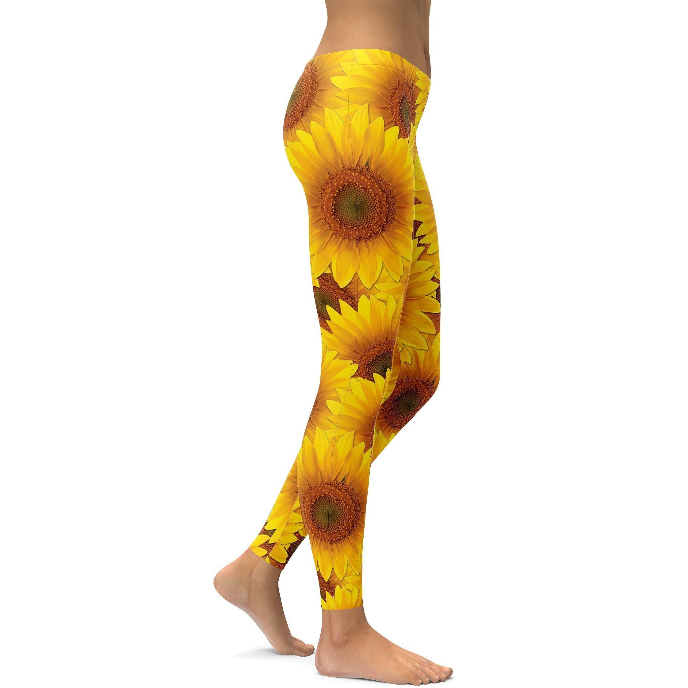 Womens Workout Yoga Sunflower Leggings Yellow/Orange | Gearbunch.com