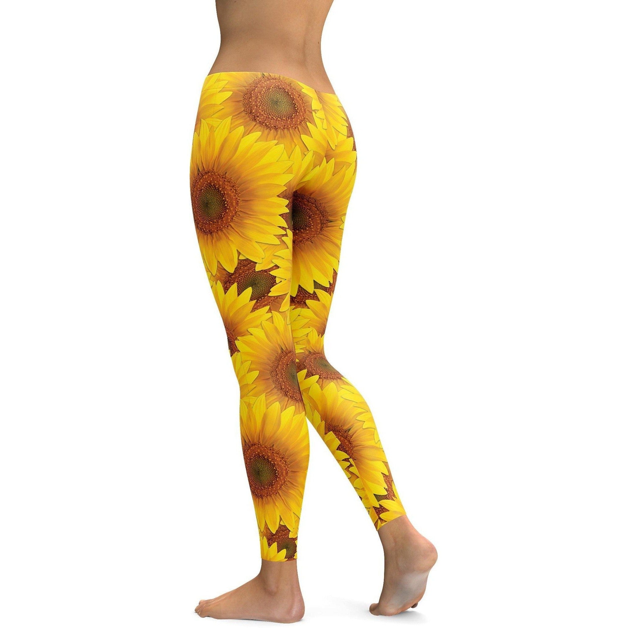 Womens Workout Yoga Sunflower Leggings Yellow/Orange | Gearbunch.com
