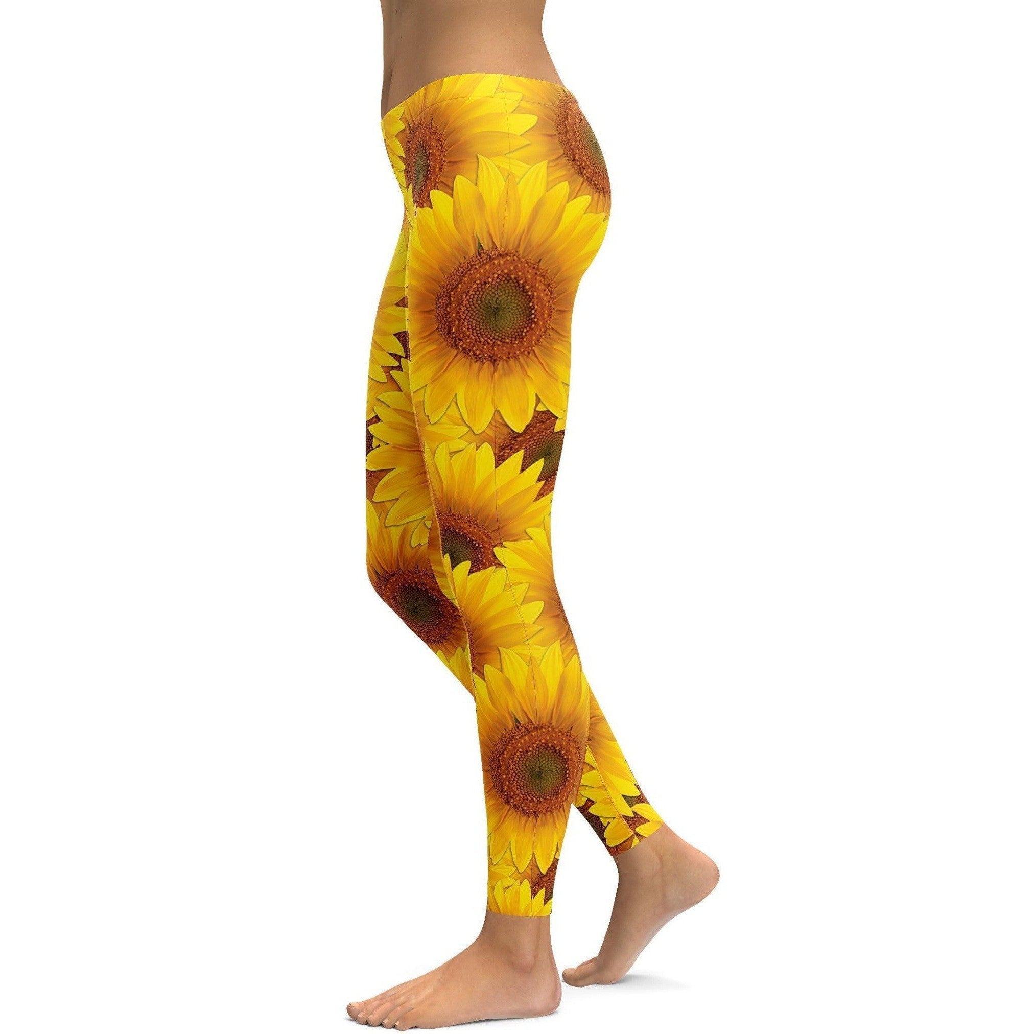 Womens Workout Yoga Sunflower Leggings Yellow/Orange | Gearbunch.com