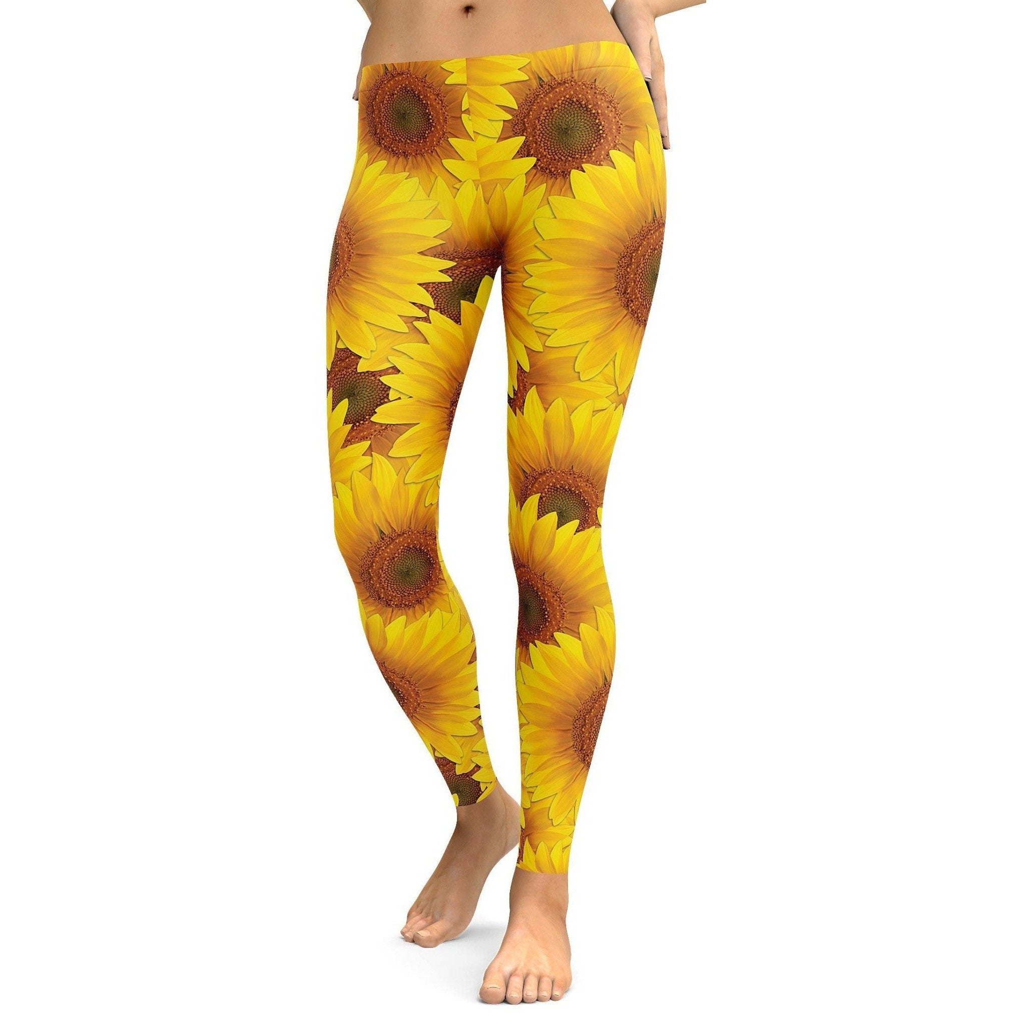 Womens Workout Yoga Sunflower Leggings Yellow/Orange | Gearbunch.com