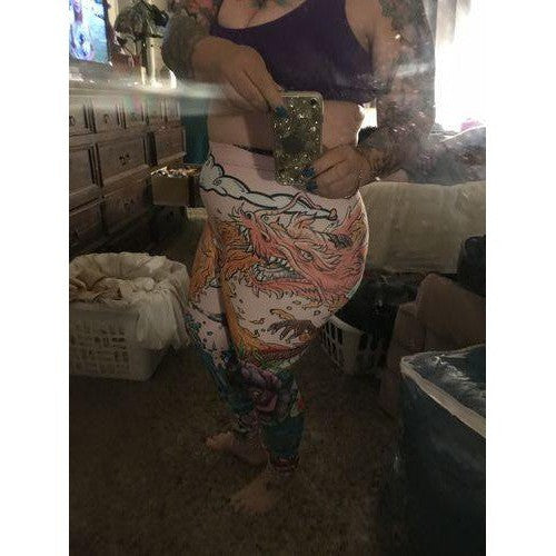 Womens Workout Yoga Tattooed Dragon Leggings Pink/Blue | Gearbunch.com