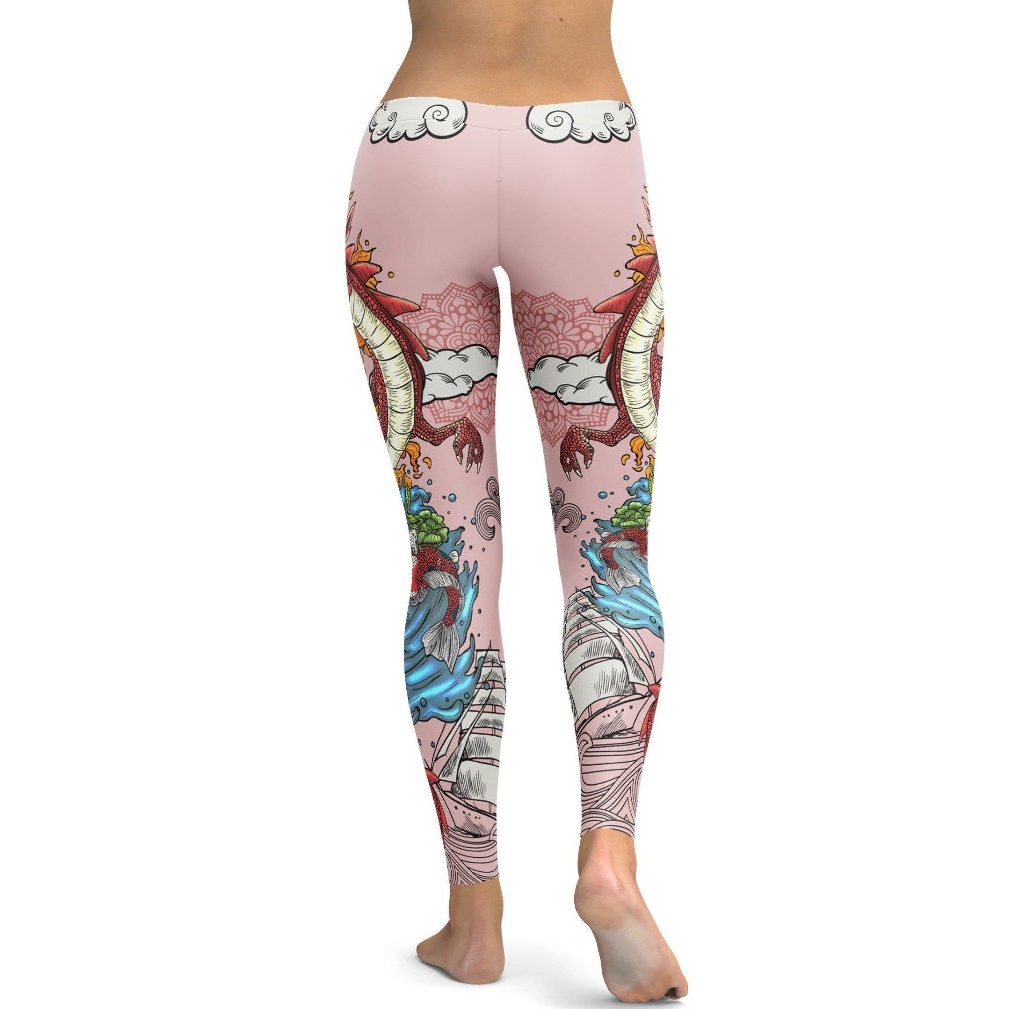 Womens Workout Yoga Tattooed Dragon Leggings Pink/Blue | Gearbunch.com