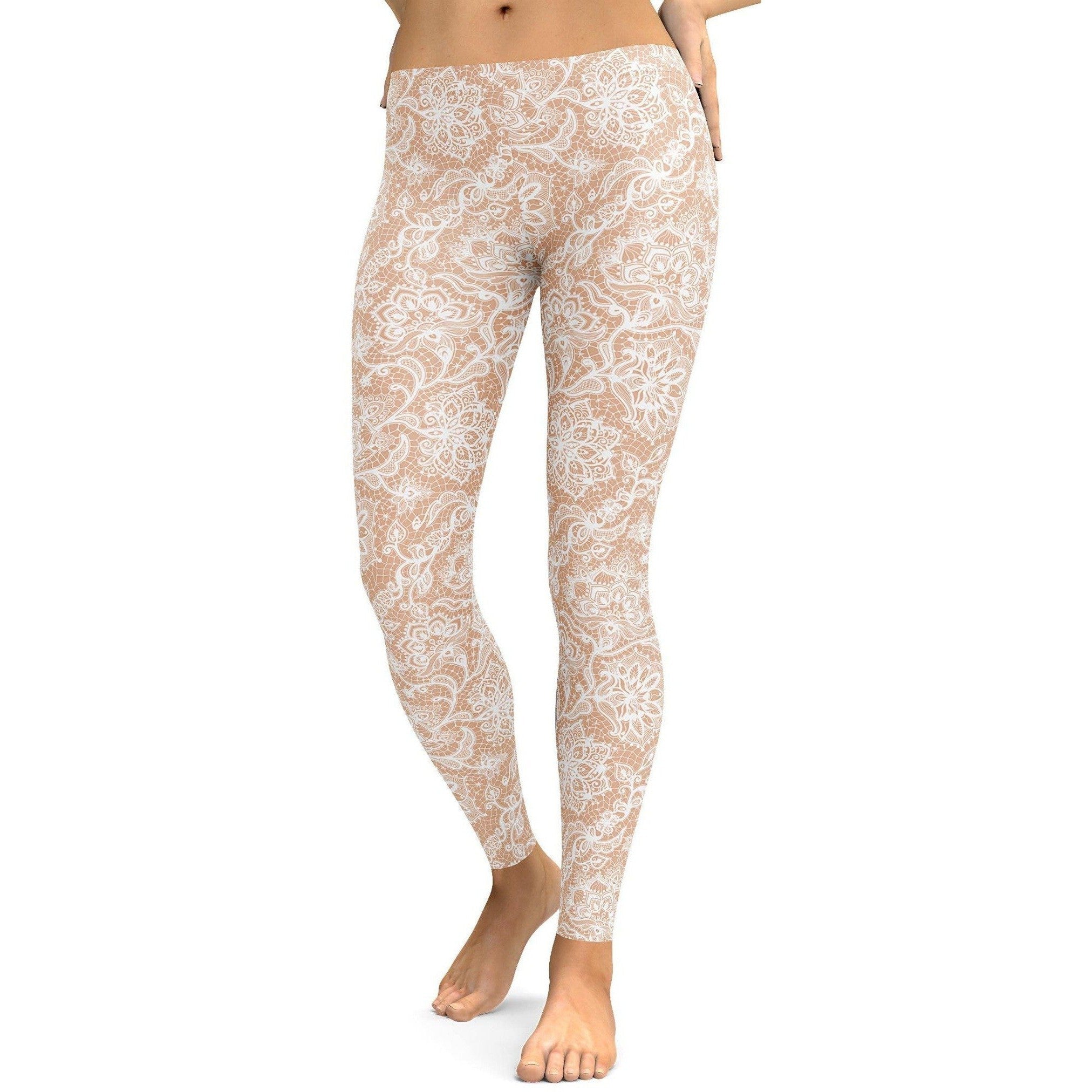 Womens Workout Yoga White Faux Lace Leggings | Gearbunch.com