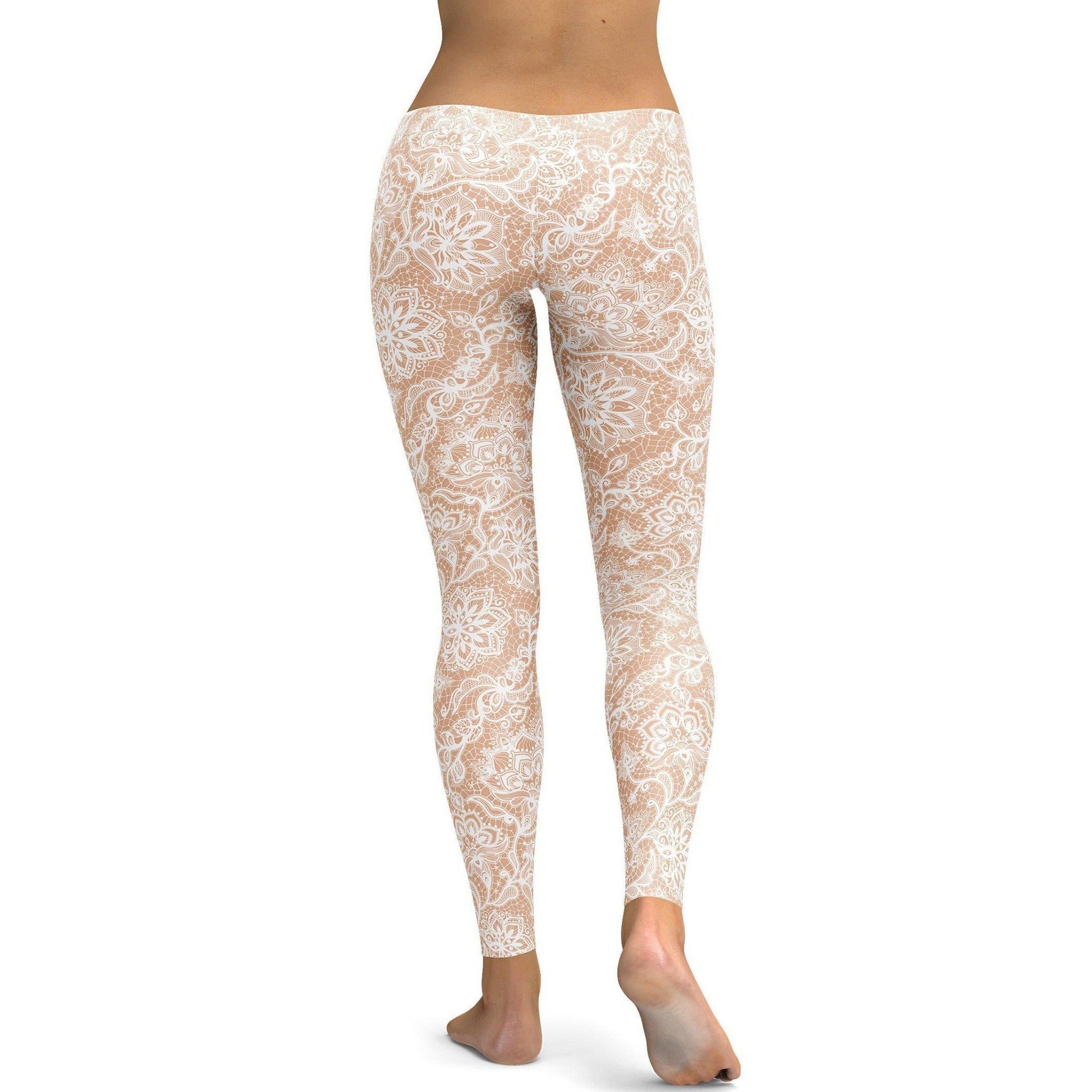 Womens Workout Yoga White Faux Lace Leggings | Gearbunch.com