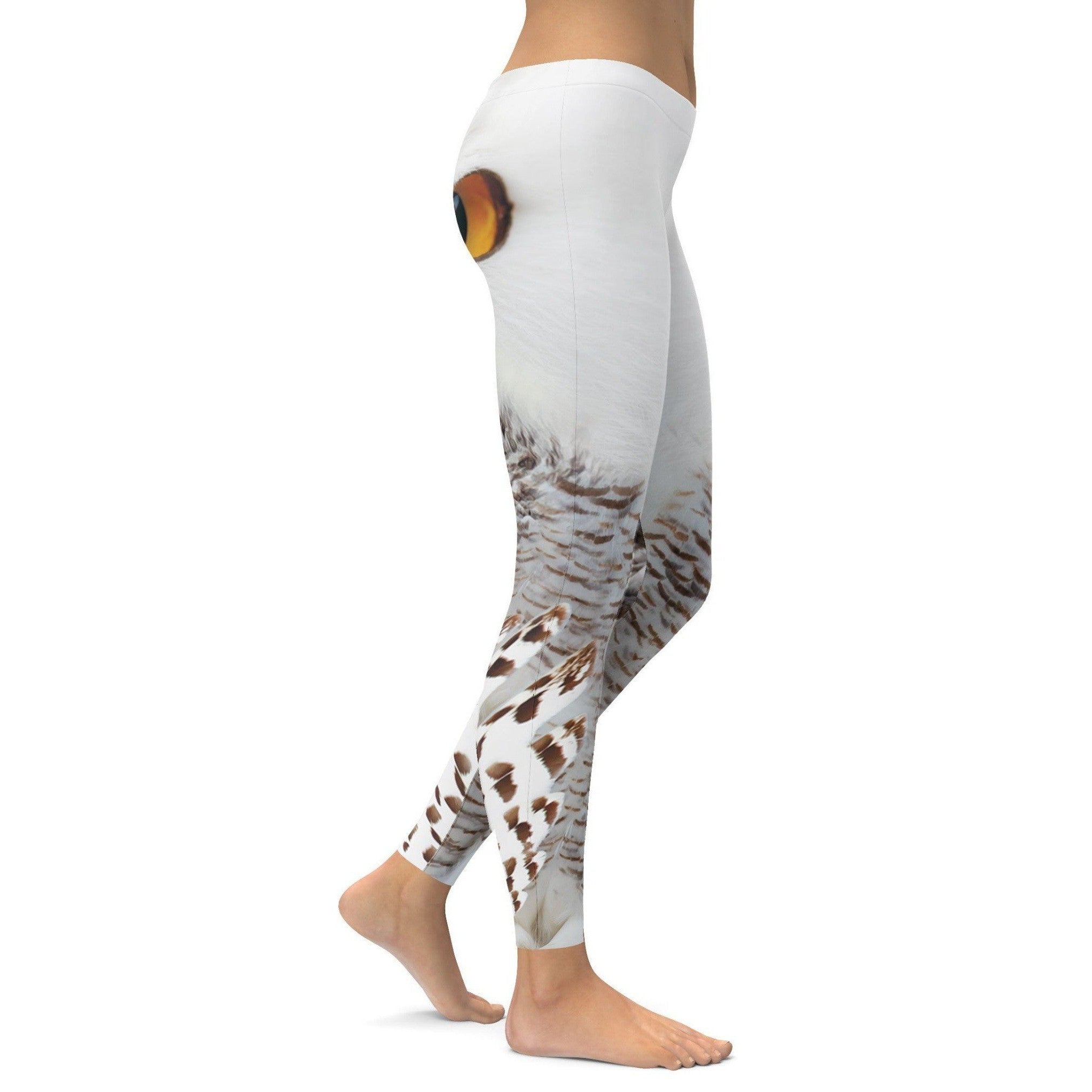 Womens Workout Yoga Snowy Owl Eyes Leggings White/Brown