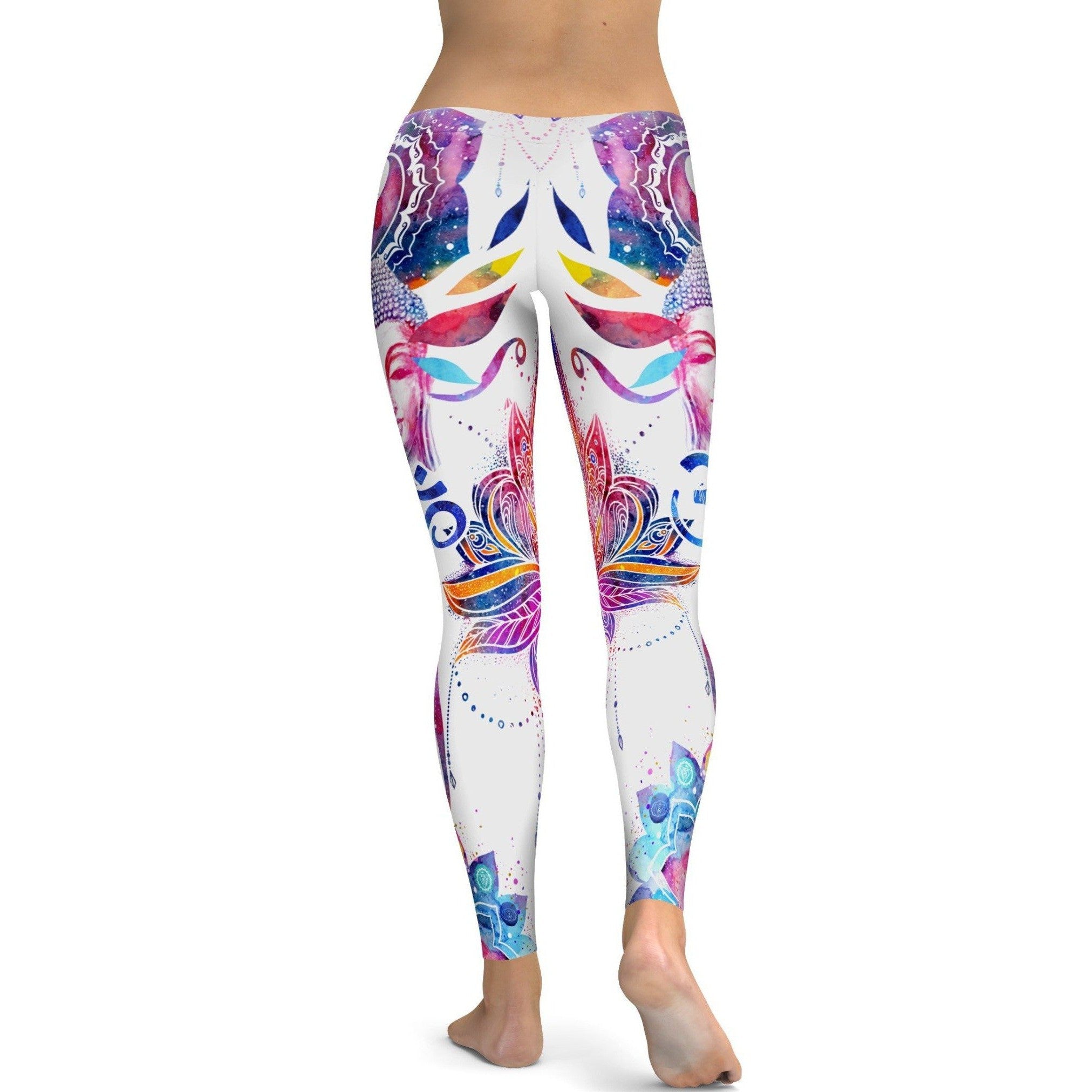 Womens Workout Yoga Watercolor OM Leggings Blue/Pink/White | Gearbunch.com