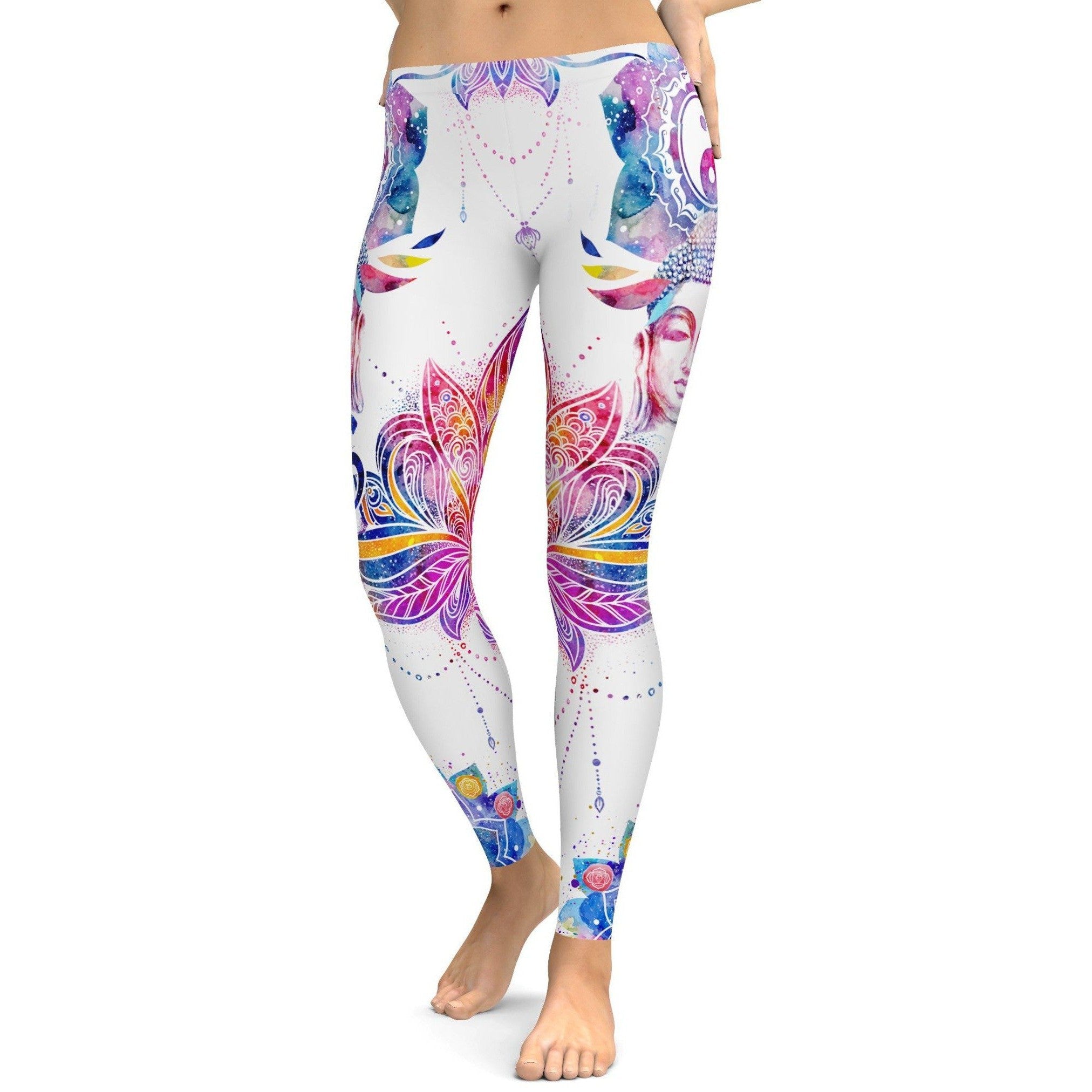 Womens Workout Yoga Watercolor OM Leggings Blue/Pink/White | Gearbunch.com