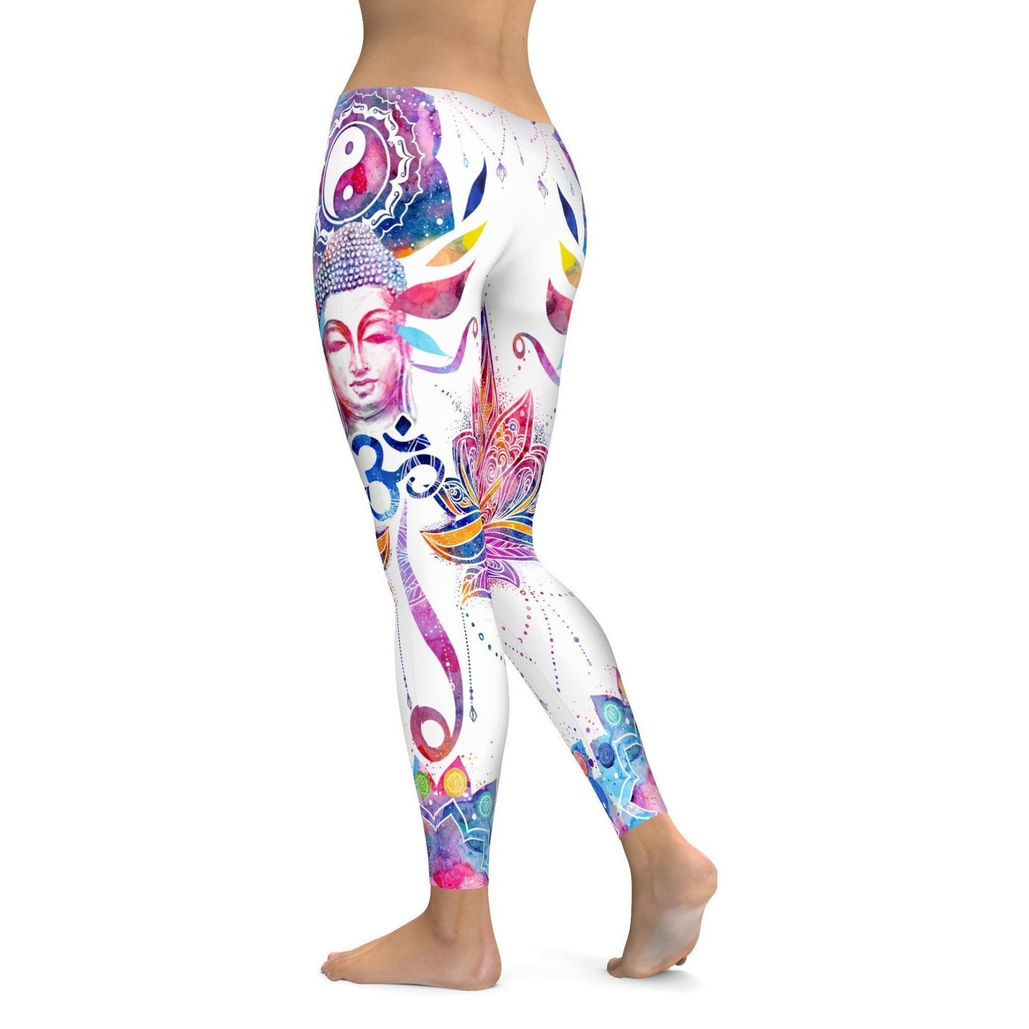 Womens Workout Yoga Watercolor OM Leggings Blue/Pink/White | Gearbunch.com