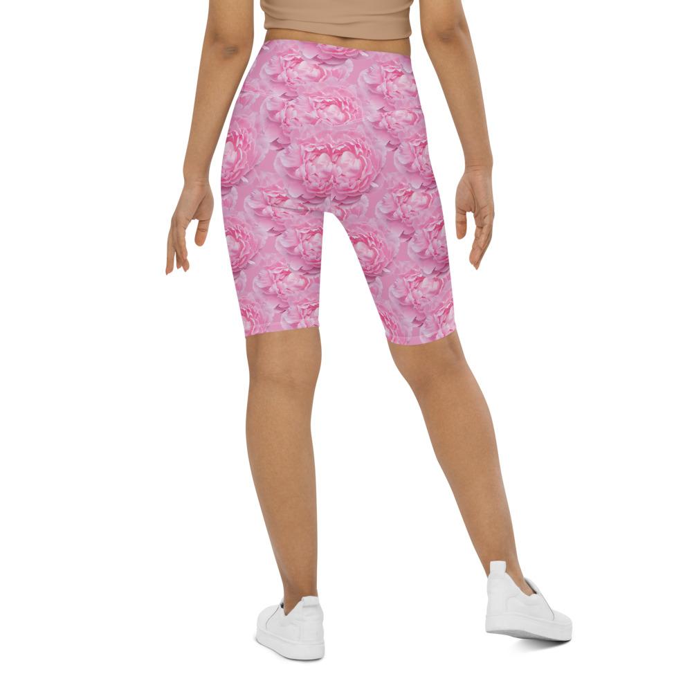 Womens Peony Flower Bike Shorts Pink/White | Gearbunch.com