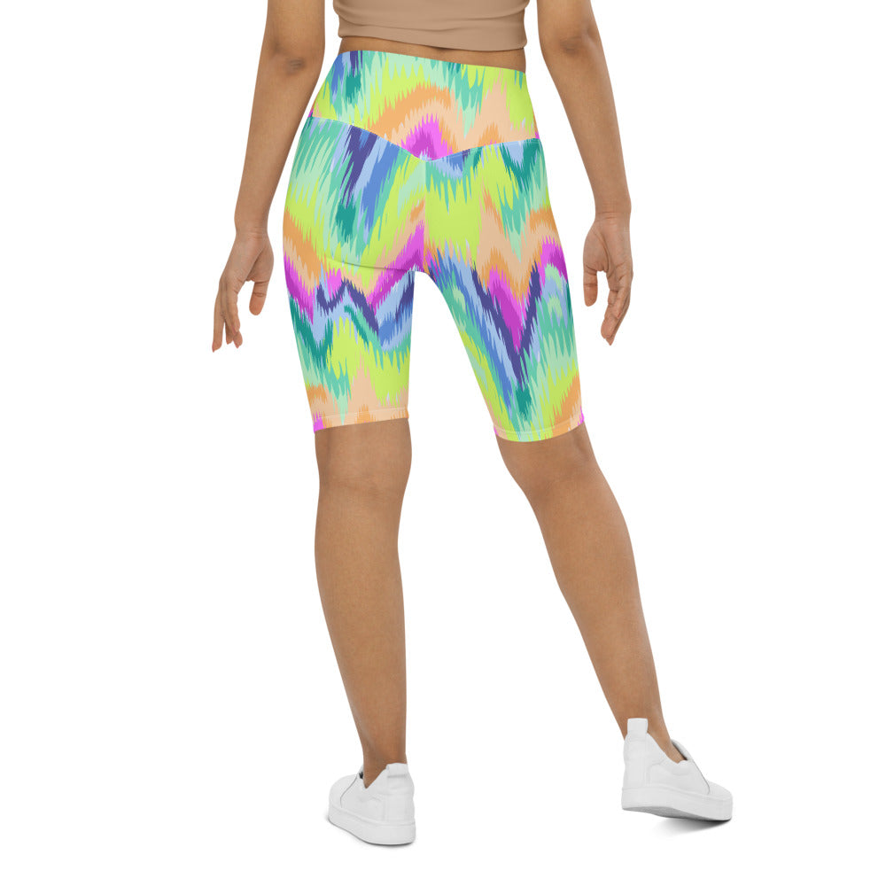 Women's Rave Sound Wave Bike Shorts Yellow/Green/Pink | Gearbunch.com