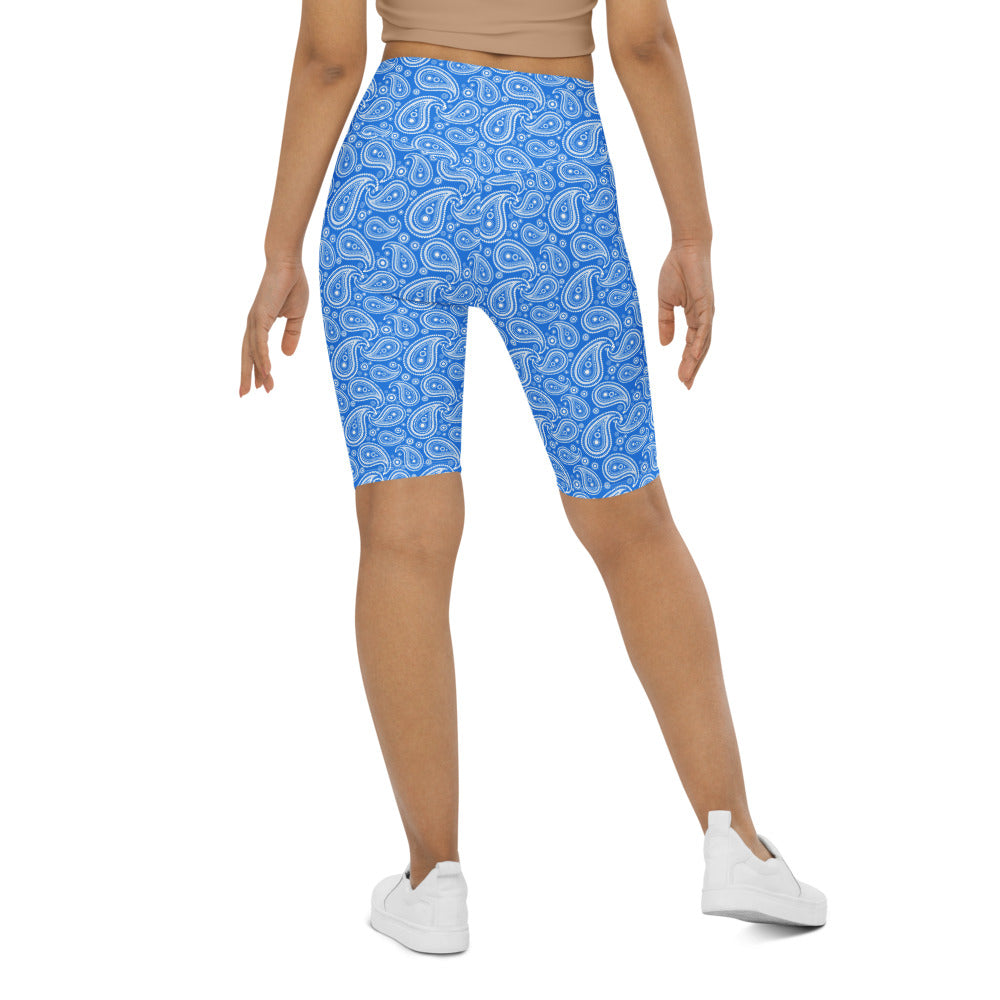 Womens Bike Shorts Blue & White Paisley | Gearbunch.com