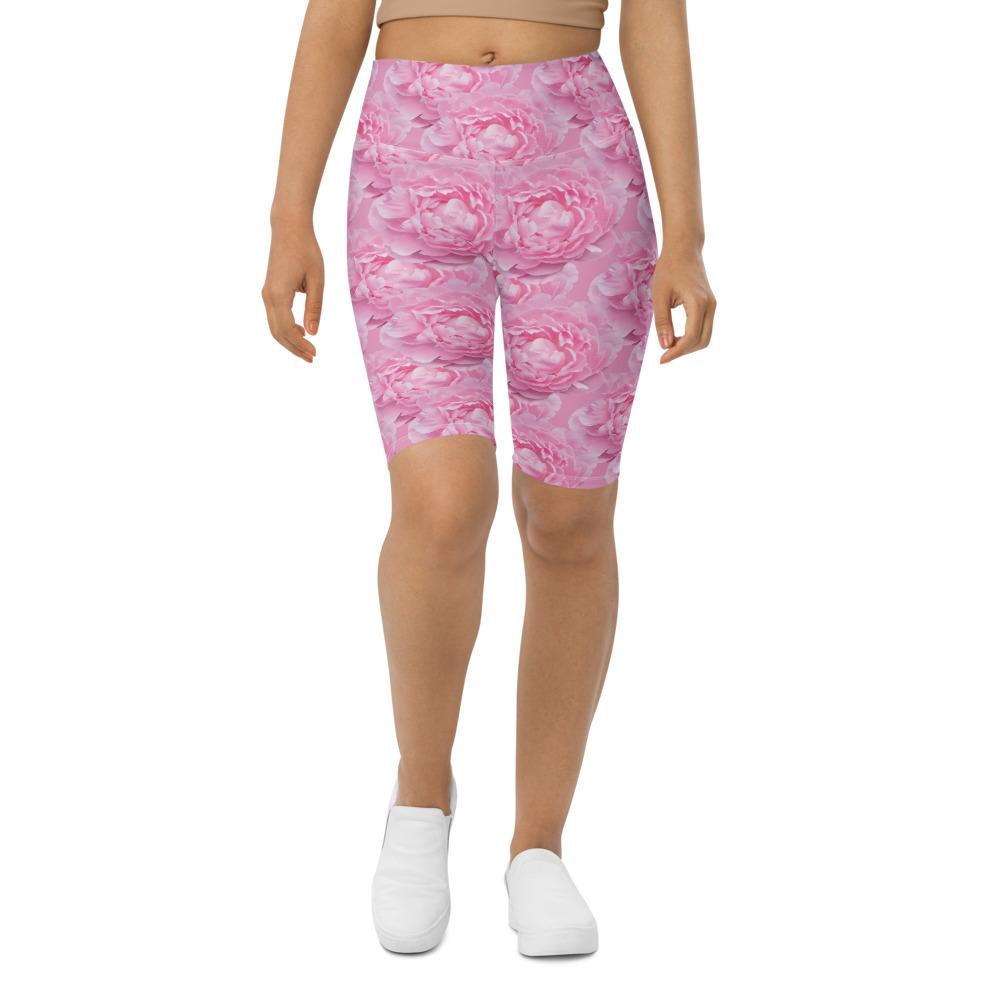 Womens Peony Flower Bike Shorts Pink/White | Gearbunch.com