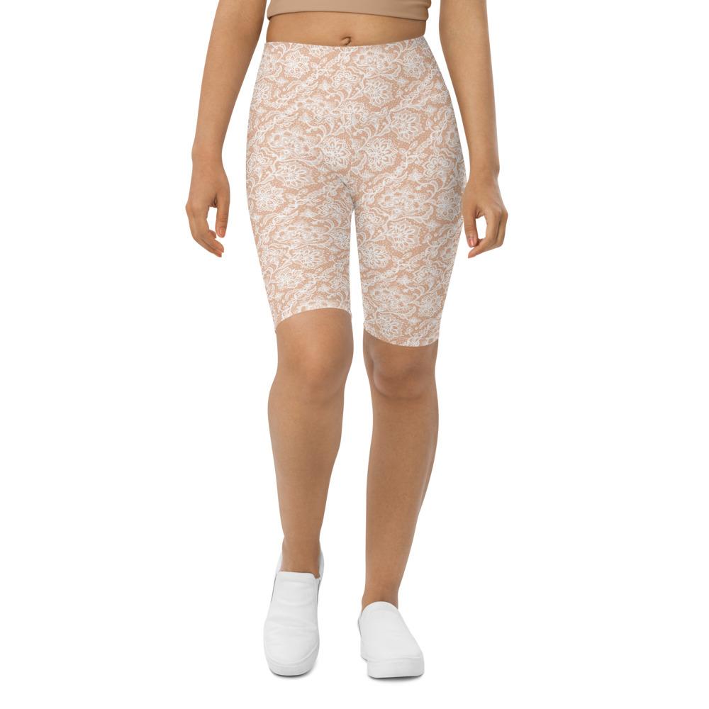 Womens Bike Shorts White Faux Lace | Gearbunch.com