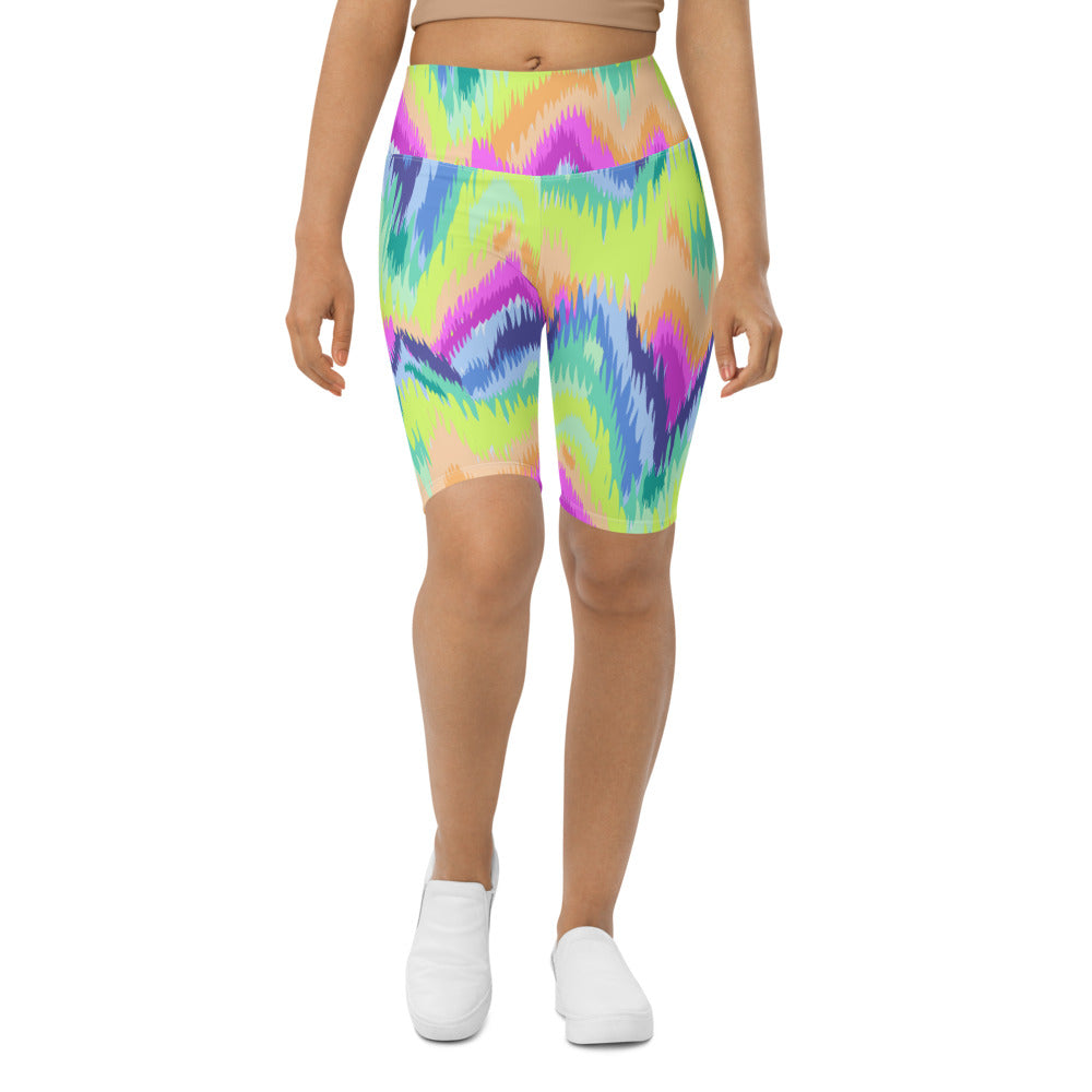 Women's Rave Sound Wave Bike Shorts Yellow/Green/Pink | Gearbunch.com