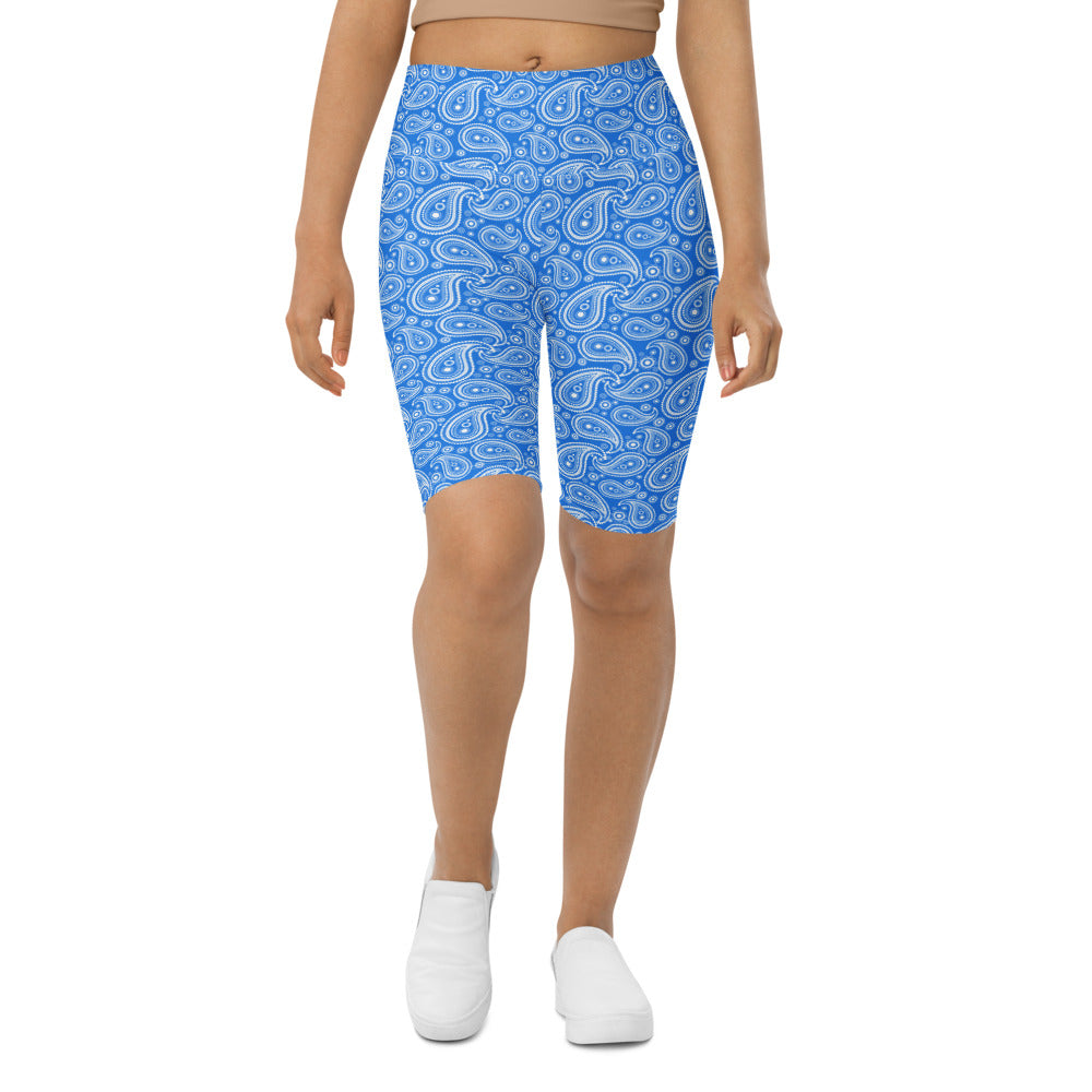 Womens Bike Shorts Blue & White Paisley | Gearbunch.com