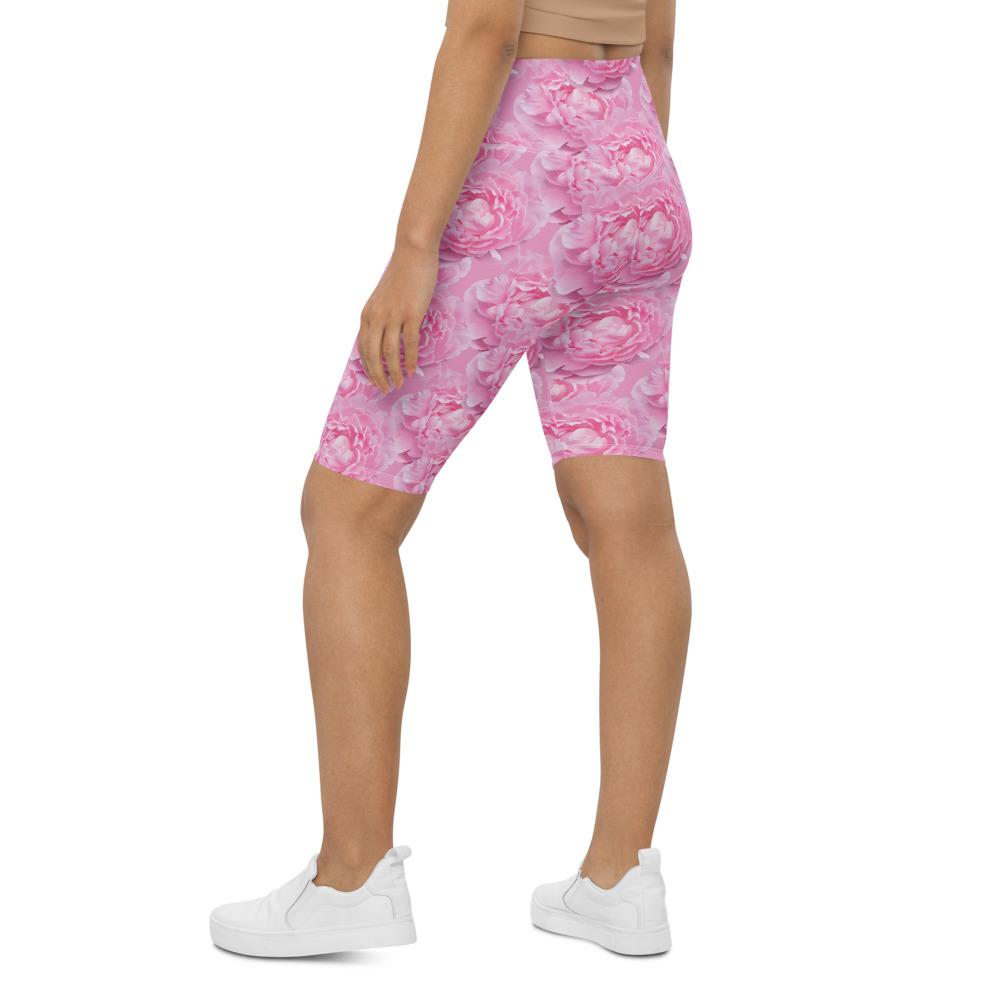 Womens Peony Flower Bike Shorts Pink/White | Gearbunch.com