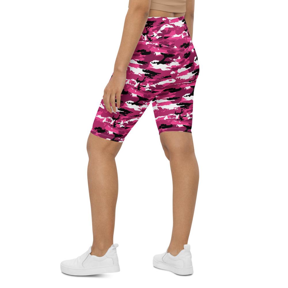 Womens Bike Shorts Pink Camo Black/White/Pink | Gearbunch.com