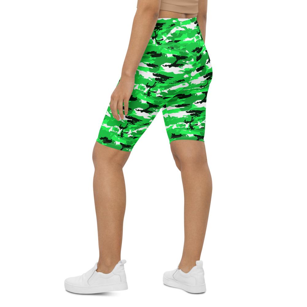 Womens Bike Shorts Lime Green Camo Green/Black/White | Gearbunch.com