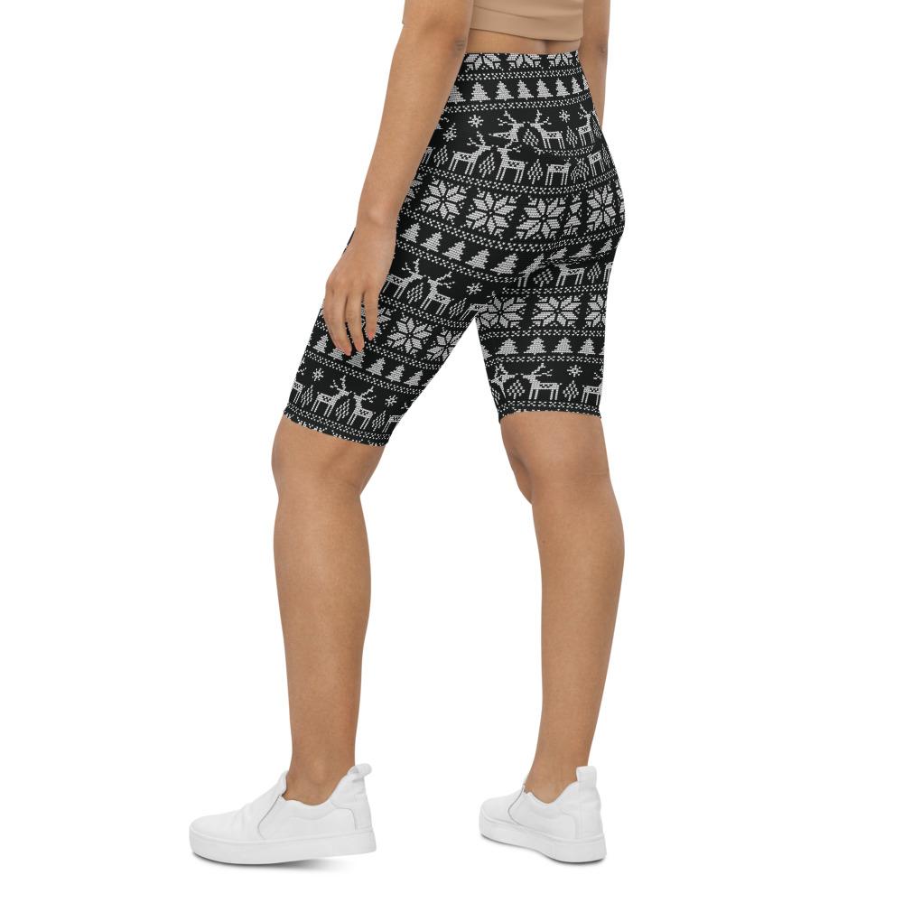 Womens Bike Shorts B&W Ugly Christmas Black/White | Gearbunch.com