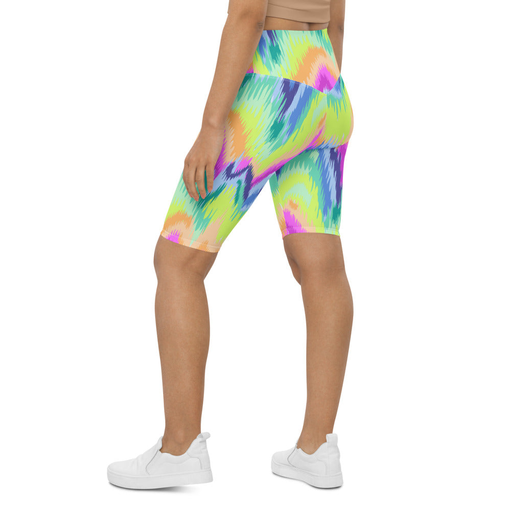 Women's Rave Sound Wave Bike Shorts Yellow/Green/Pink | Gearbunch.com