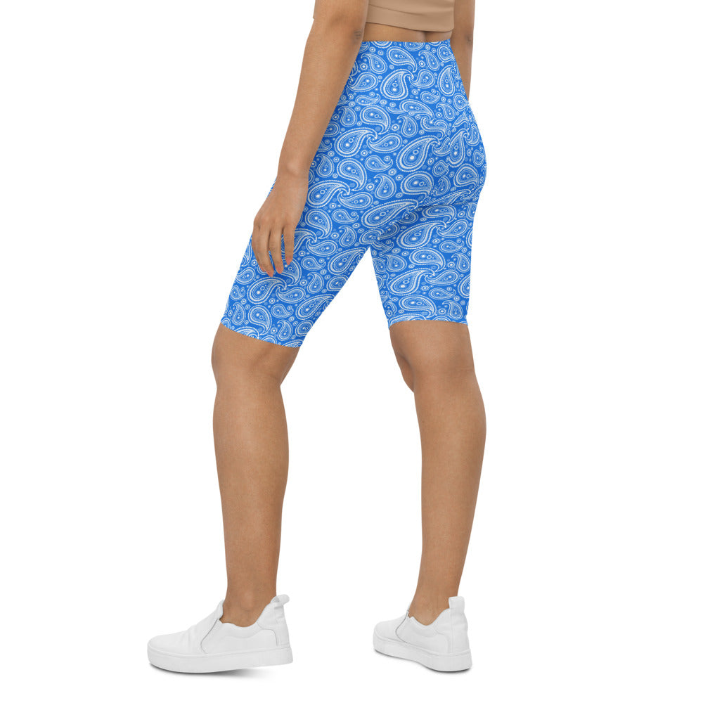 Womens Bike Shorts Blue & White Paisley | Gearbunch.com