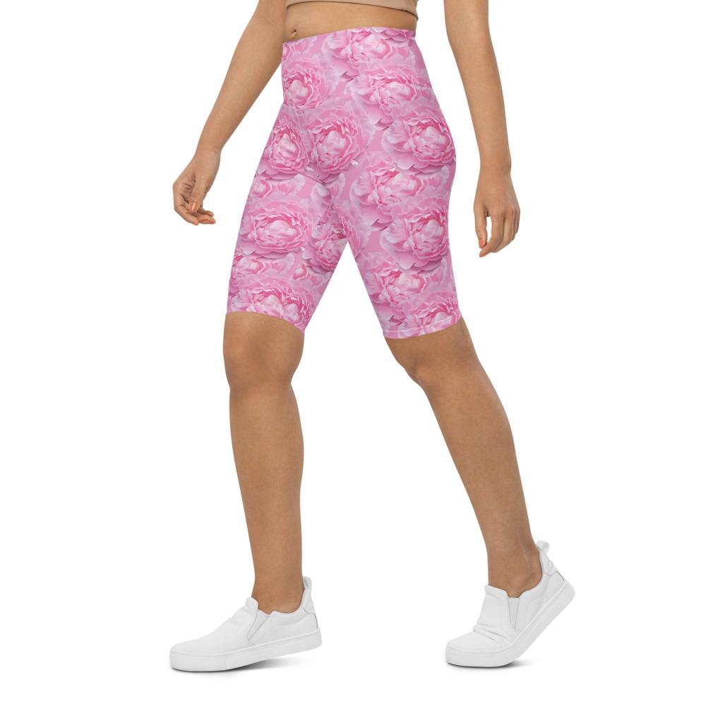 Womens Peony Flower Bike Shorts Pink/White | Gearbunch.com