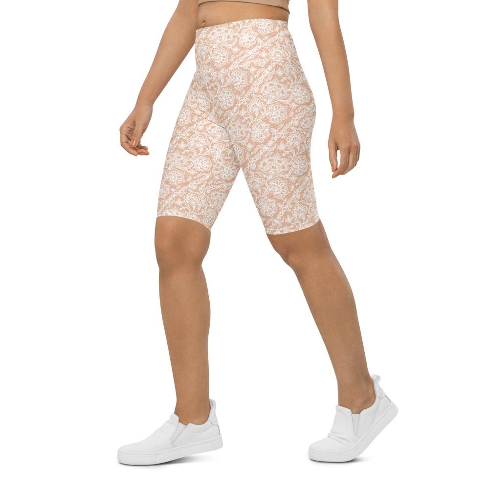 Womens Bike Shorts White Faux Lace | Gearbunch.com