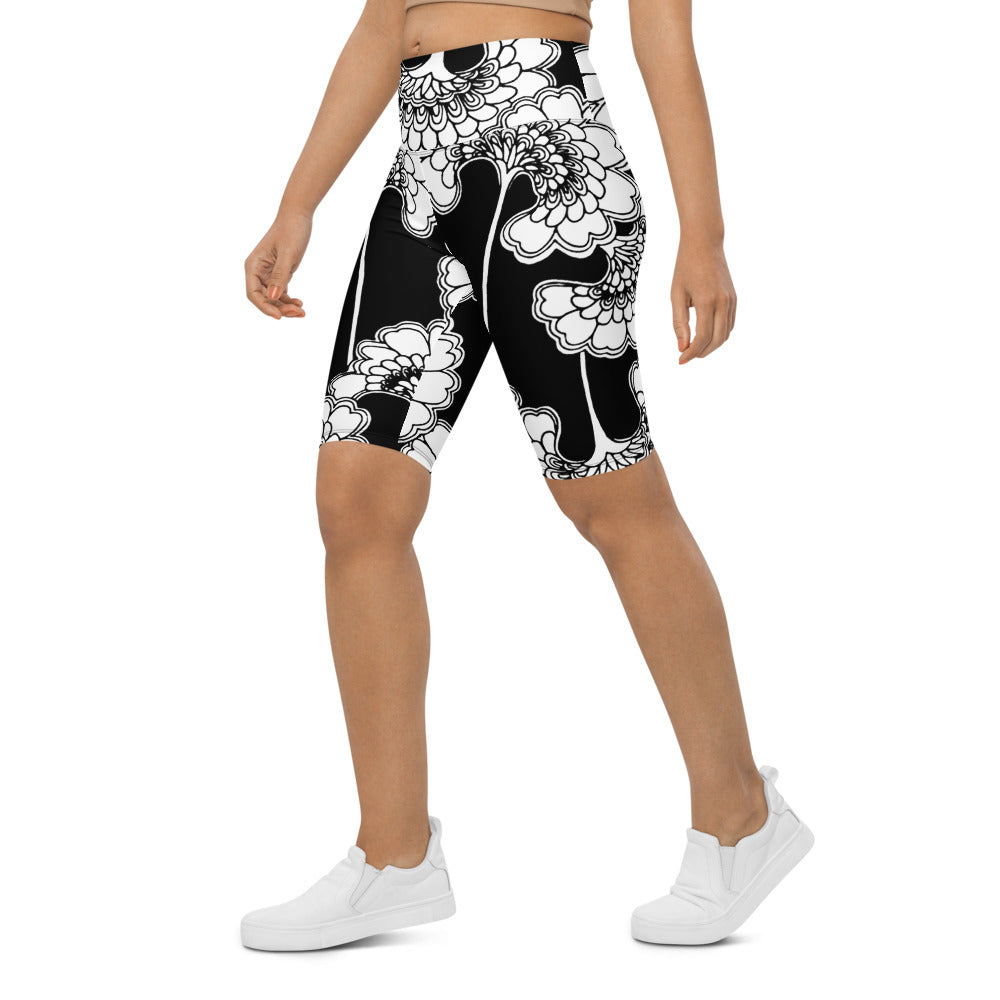 Womens Bike Shorts Japanese Floral Black/White | Gearbunch.com