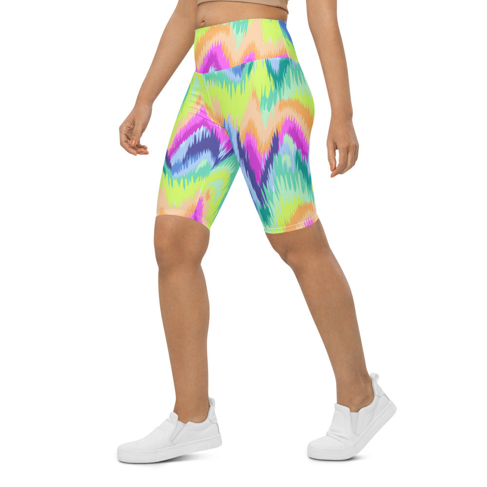 Women's Rave Sound Wave Bike Shorts Yellow/Green/Pink | Gearbunch.com