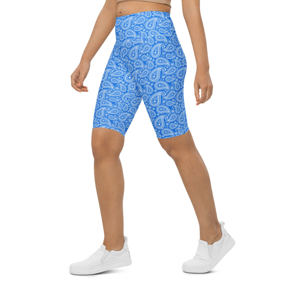 Womens Bike Shorts Blue & White Paisley | Gearbunch.com
