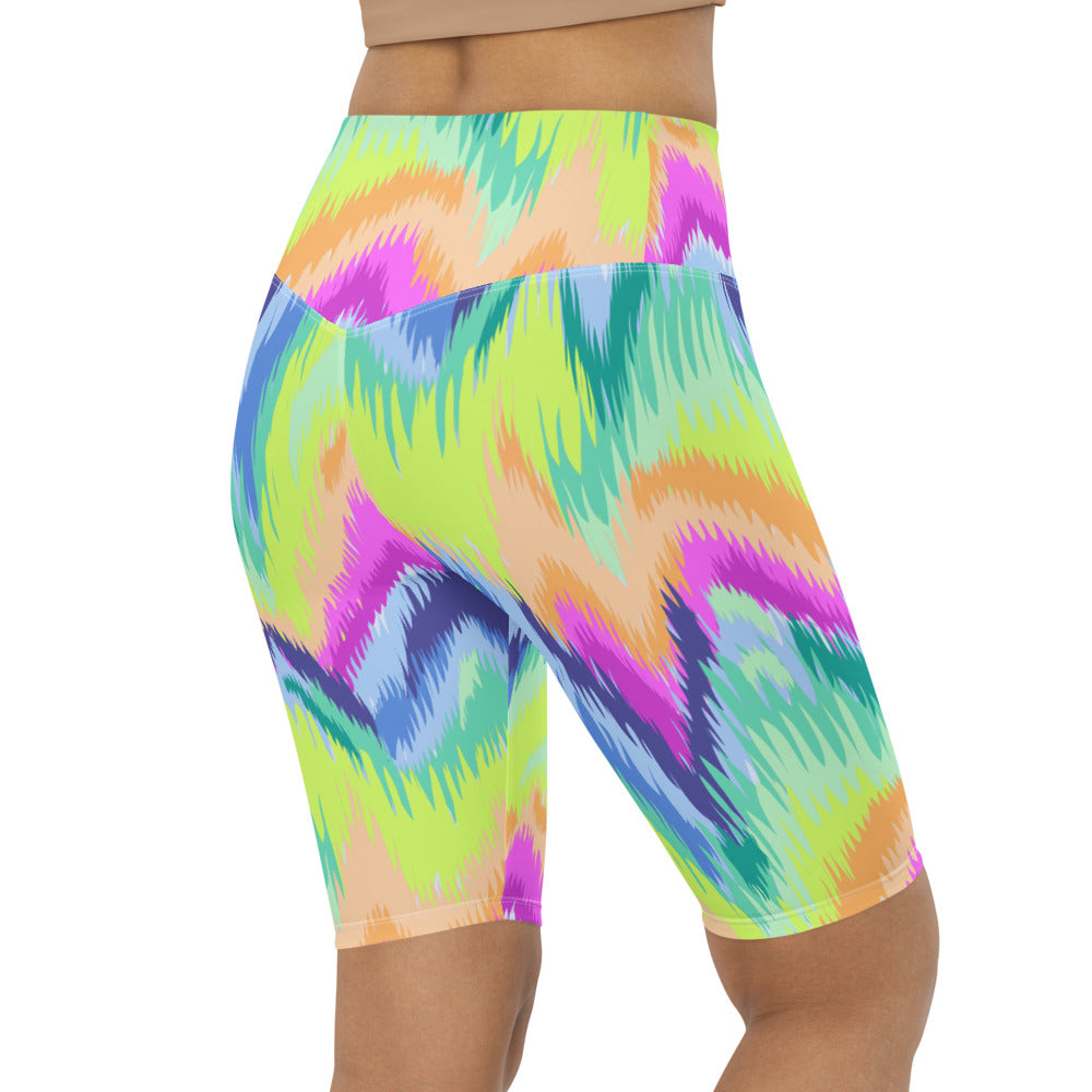 Women's Rave Sound Wave Bike Shorts Yellow/Green/Pink | Gearbunch.com