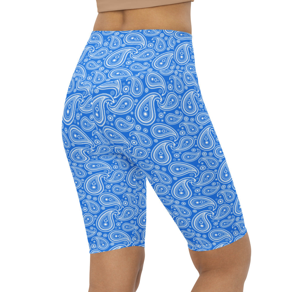 Womens Bike Shorts Blue & White Paisley | Gearbunch.com