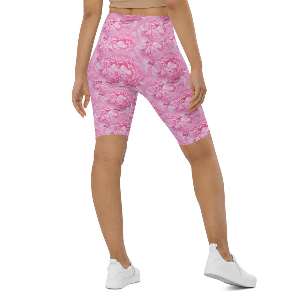Womens Peony Flower Bike Shorts Pink/White | Gearbunch.com