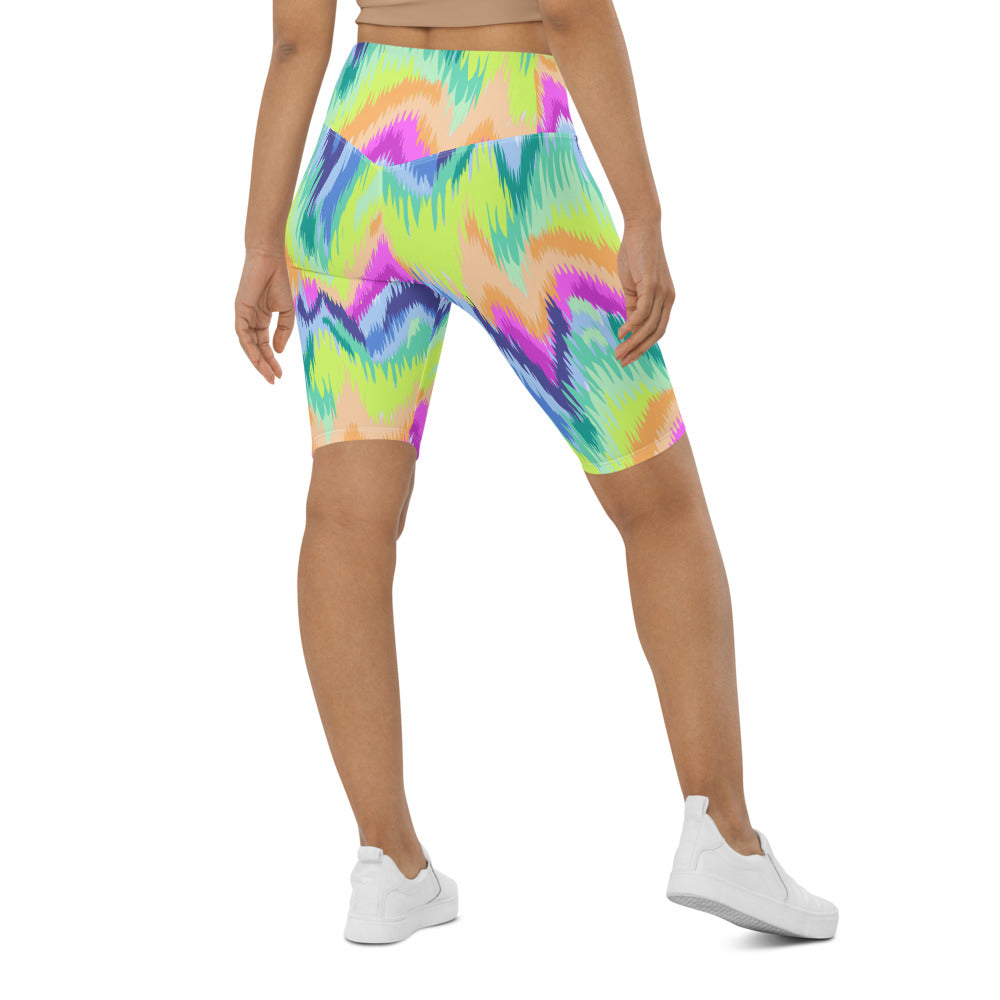Women's Rave Sound Wave Bike Shorts Yellow/Green/Pink | Gearbunch.com