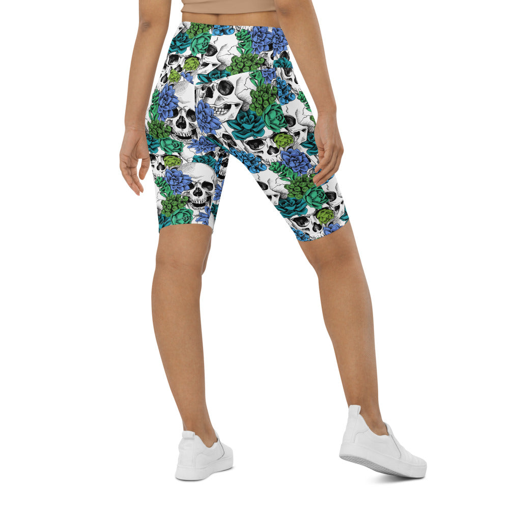 Blue Floral Skulls Bike Shorts | GearBunch