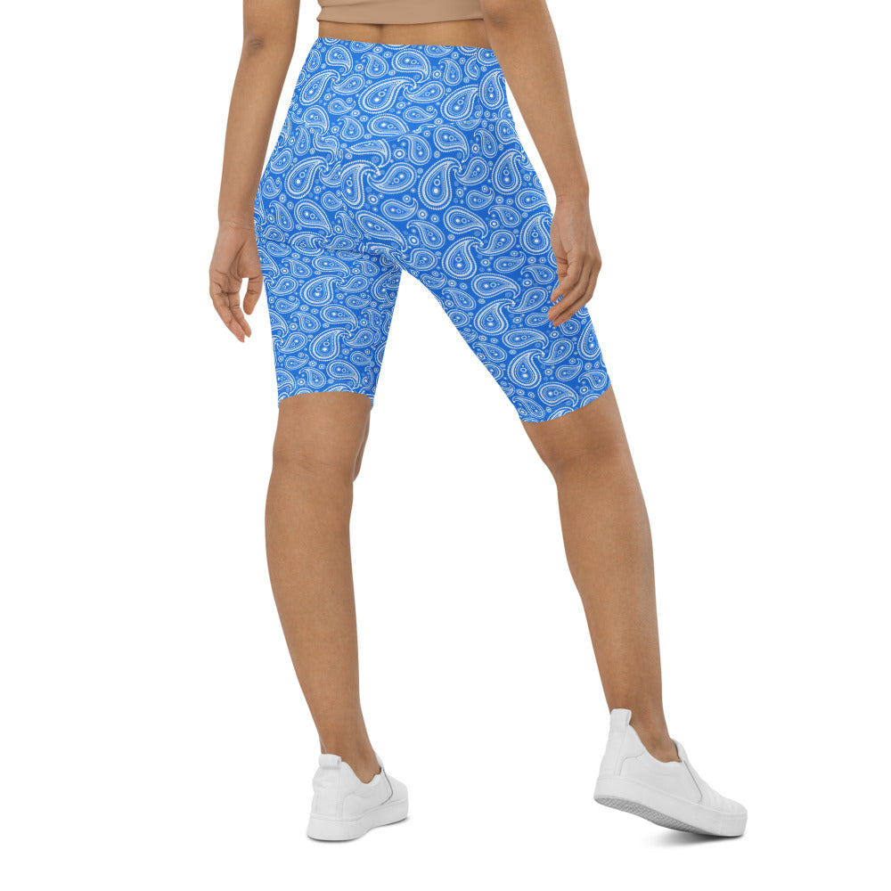 Womens Bike Shorts Blue & White Paisley | Gearbunch.com