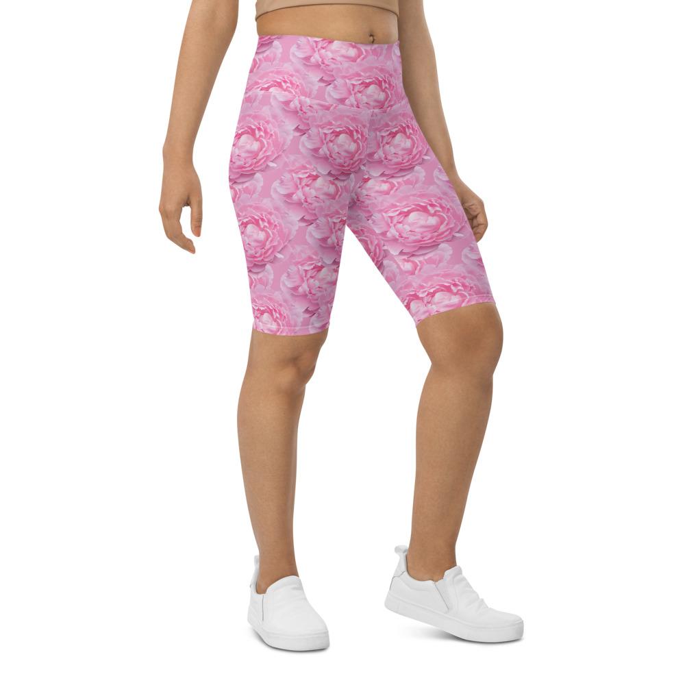 Womens Peony Flower Bike Shorts Pink/White | Gearbunch.com