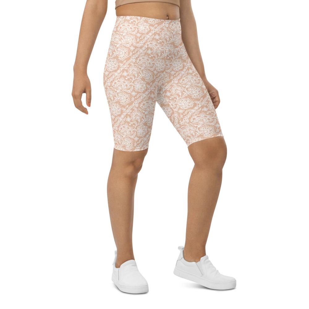 Womens Bike Shorts White Faux Lace | Gearbunch.com