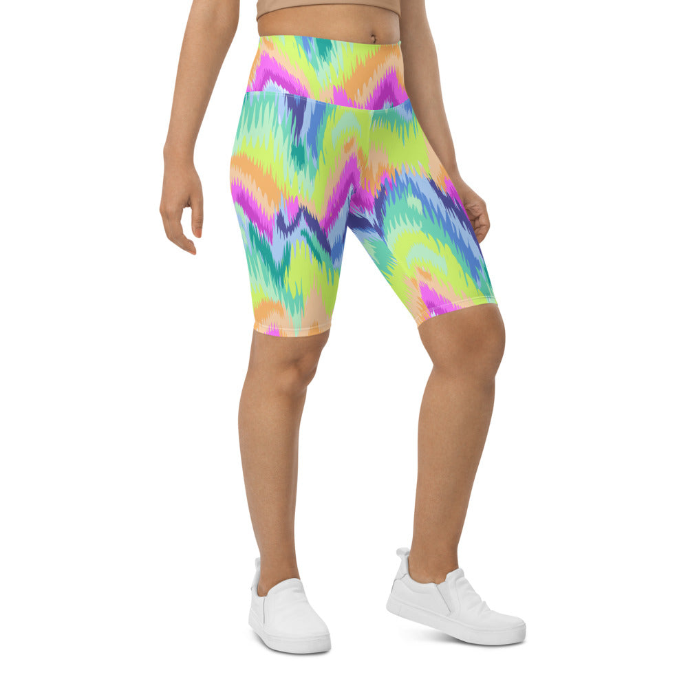 Women's Rave Sound Wave Bike Shorts Yellow/Green/Pink | Gearbunch.com
