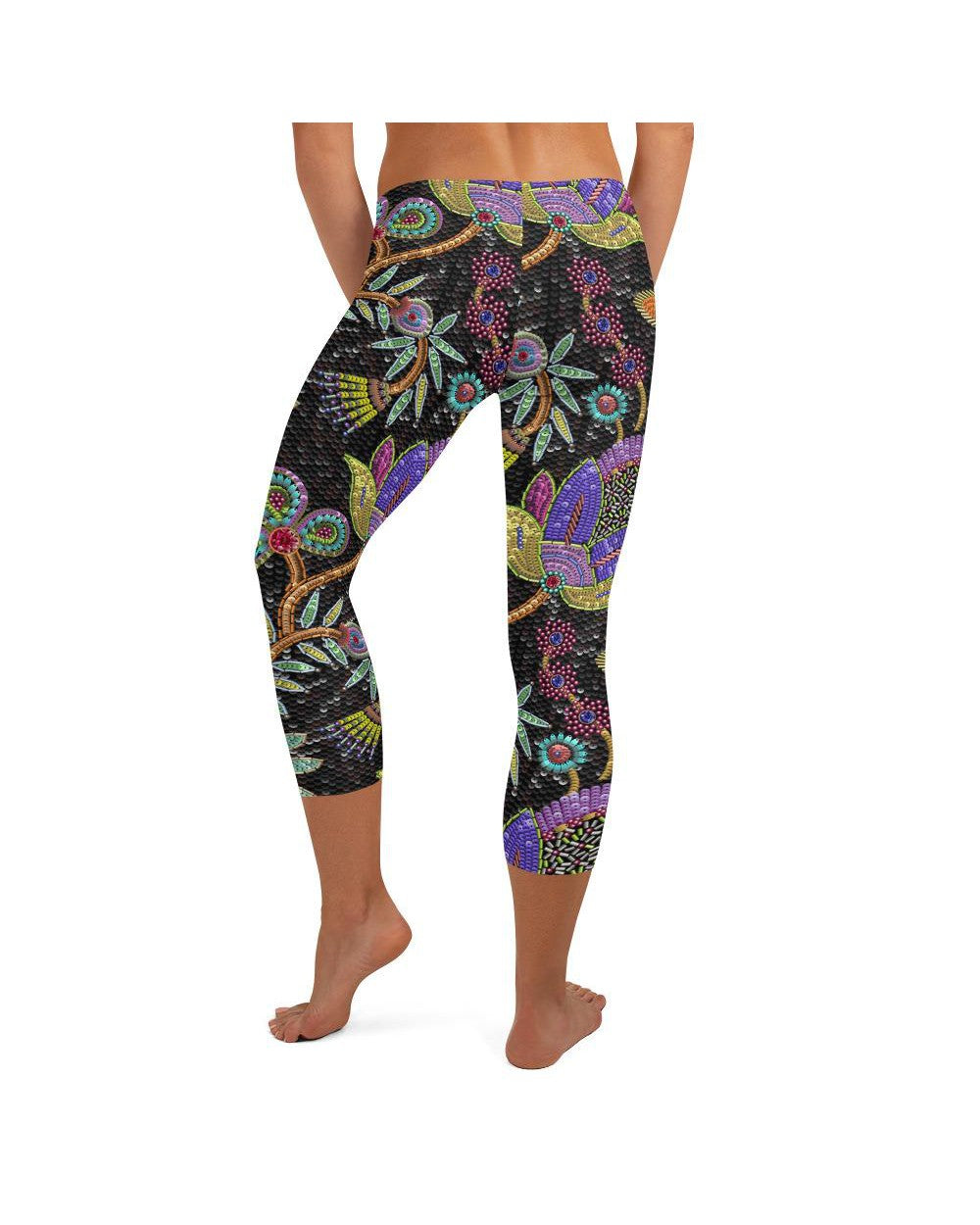 Womens Fashion Faux Paillette Flower Capri Leggings | Gearbunch.com