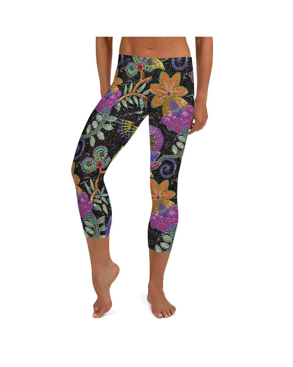 Womens Fashion Faux Paillette Flower Capri Leggings | Gearbunch.com