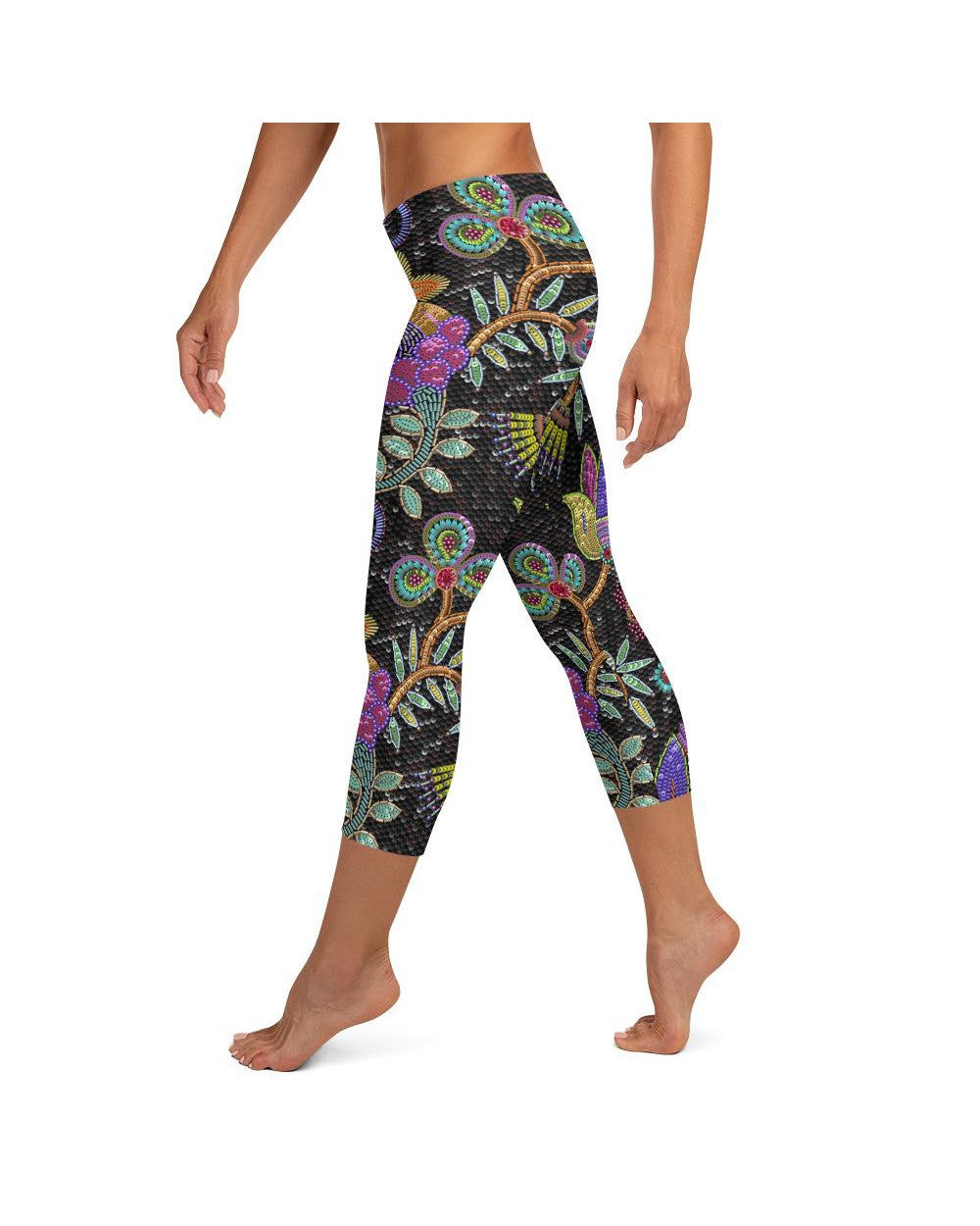 Womens Fashion Faux Paillette Flower Capri Leggings | Gearbunch.com