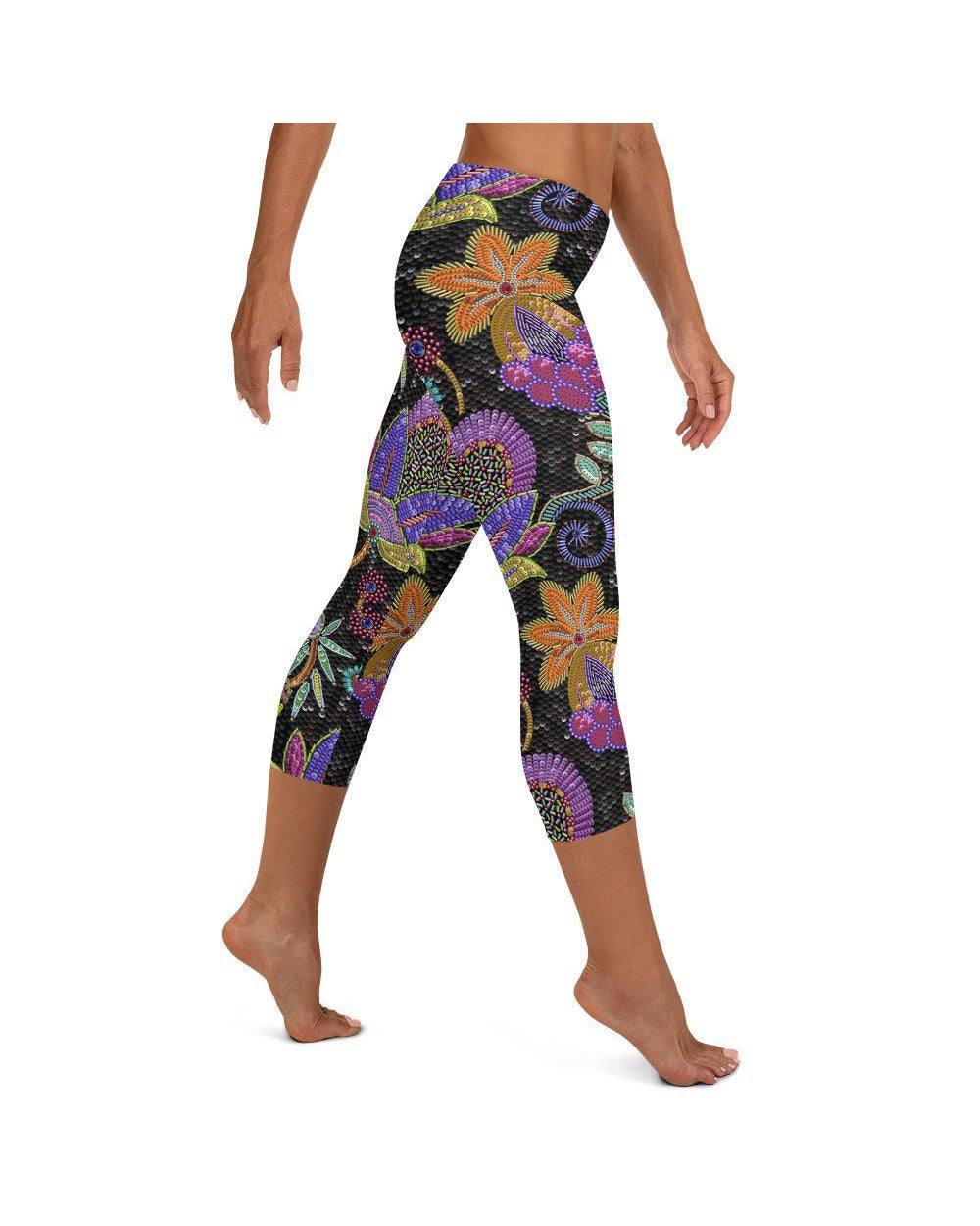 Womens Fashion Faux Paillette Flower Capri Leggings | Gearbunch.com