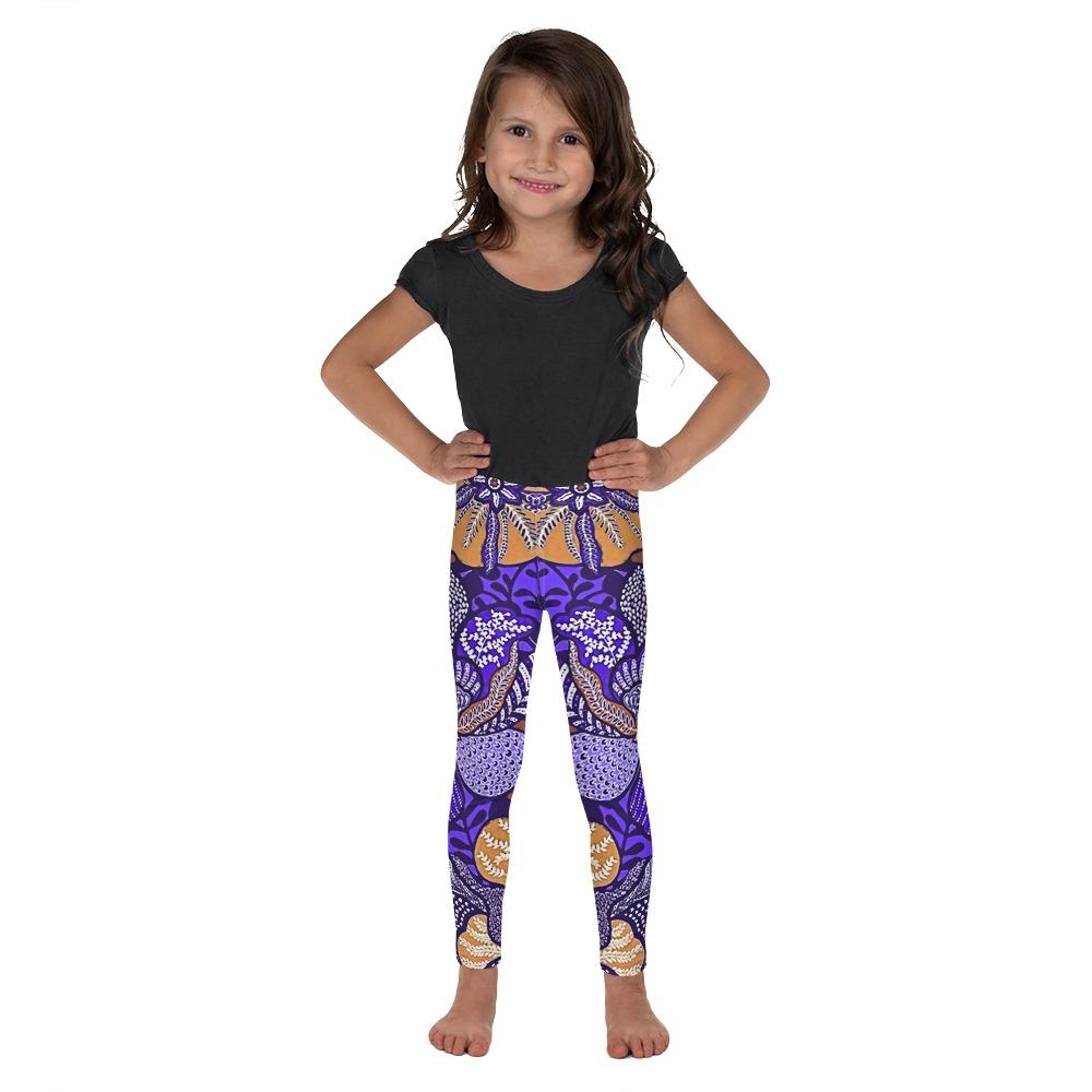 Purple Batik Floral Kids Leggings Gearbunch