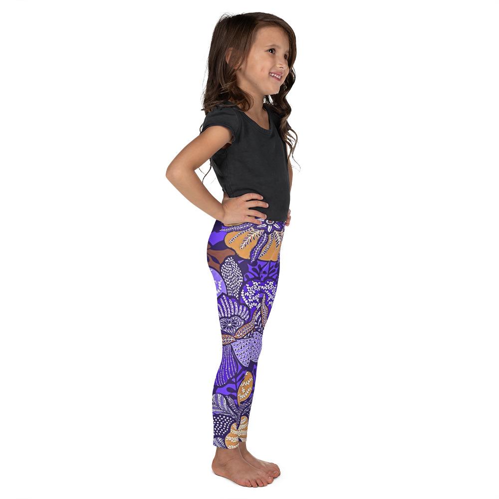 Purple Batik Floral Kids Leggings Gearbunch